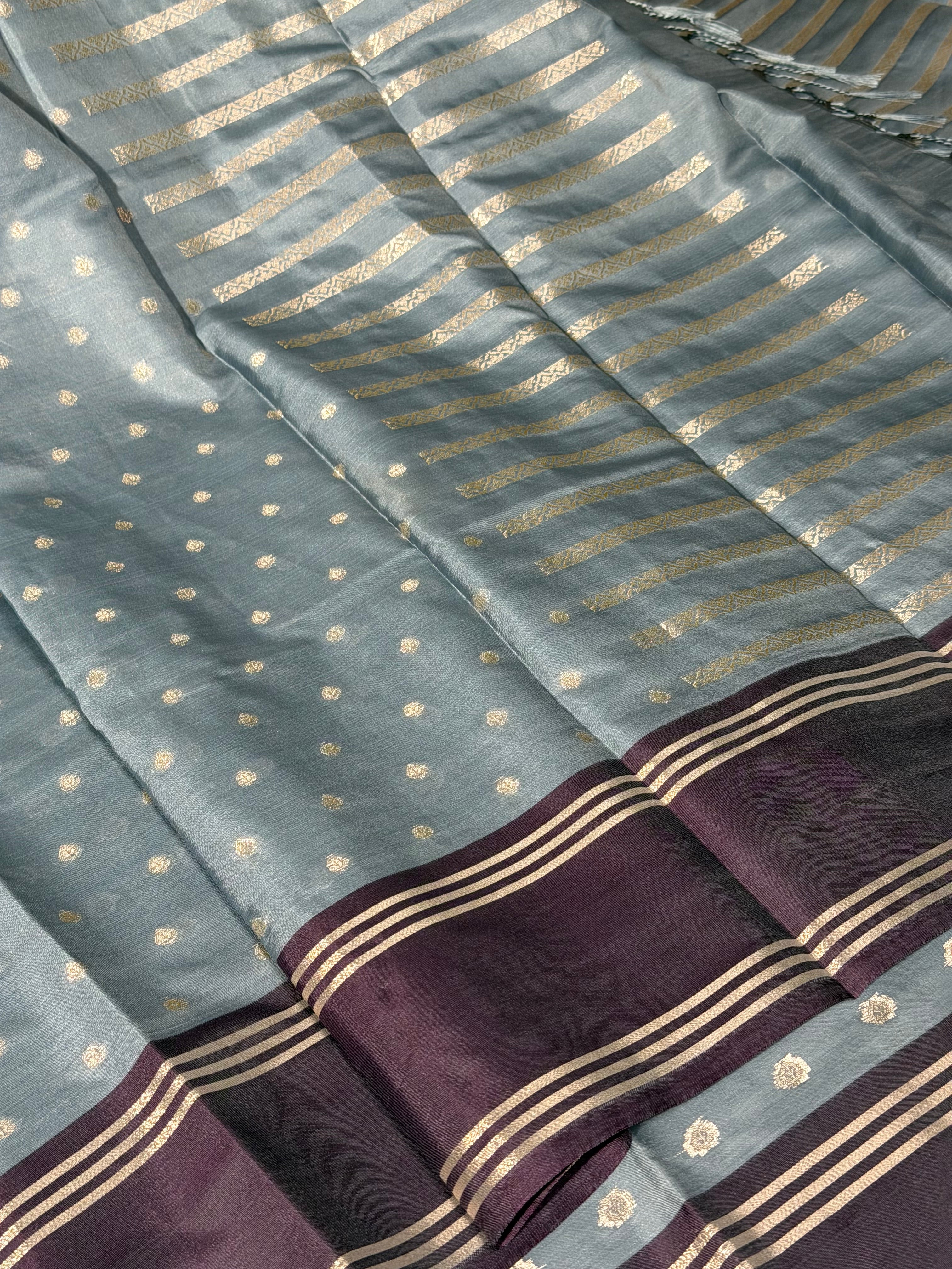 Light Grey Traditional Buti Banarasi Silk Saree