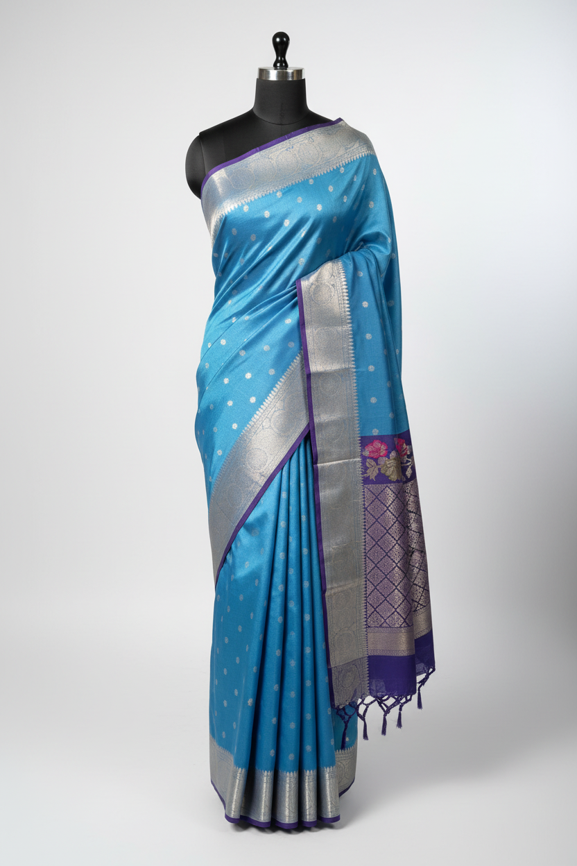 Powder Blue Meenakari Banarasi Silk Saree