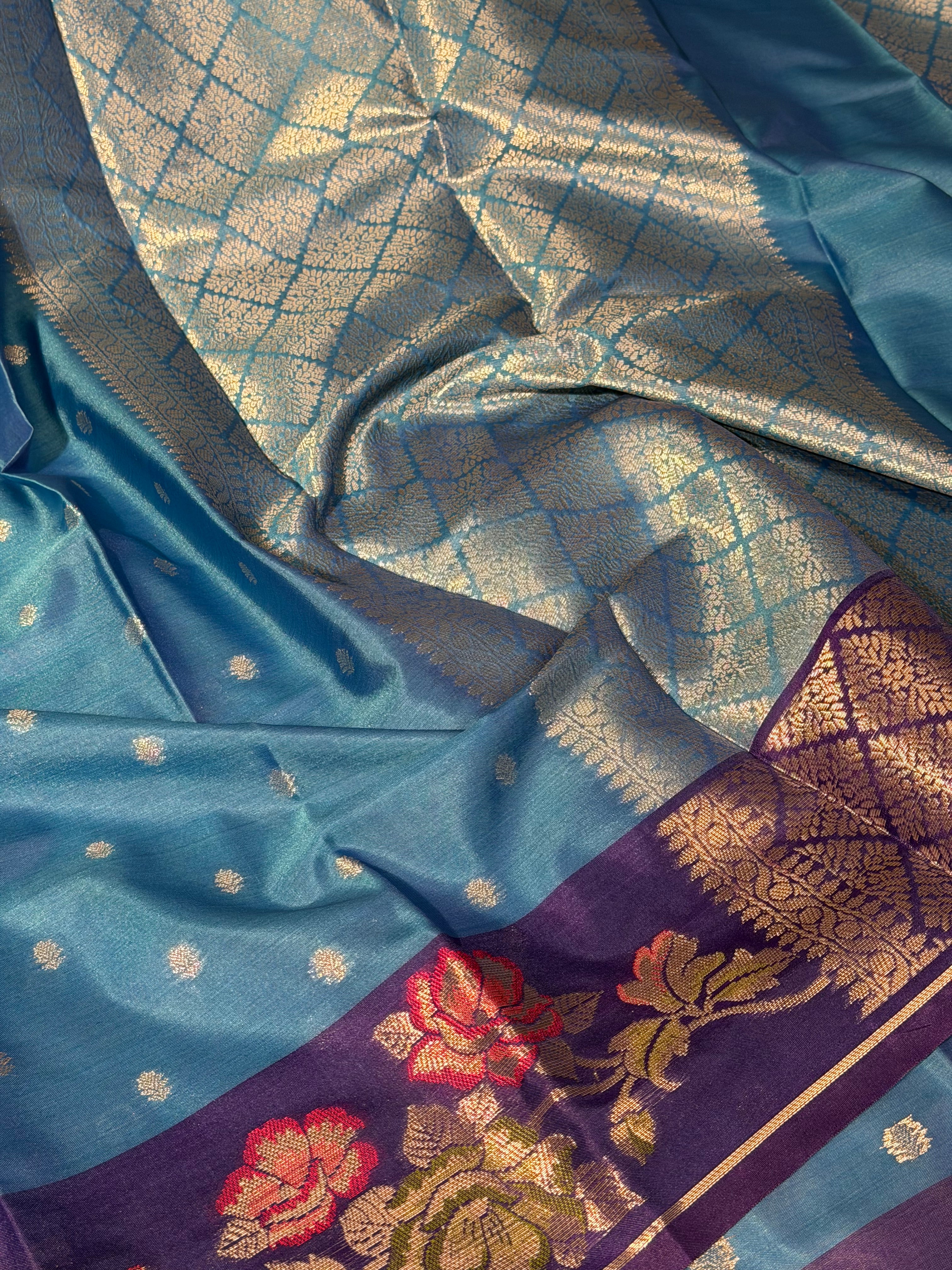 Powder Blue Meenakari Banarasi Silk Saree