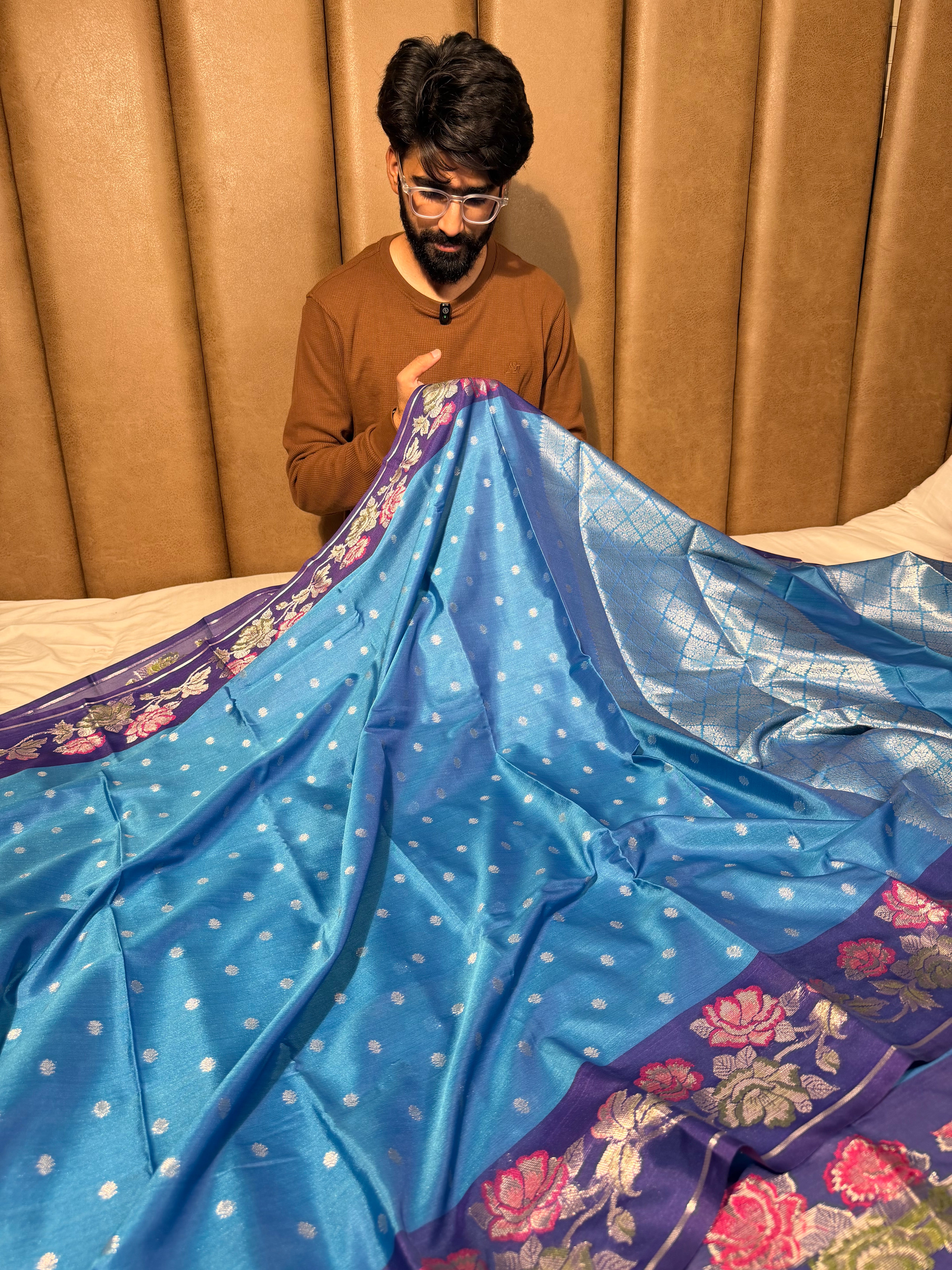 Powder Blue Meenakari Banarasi Silk Saree