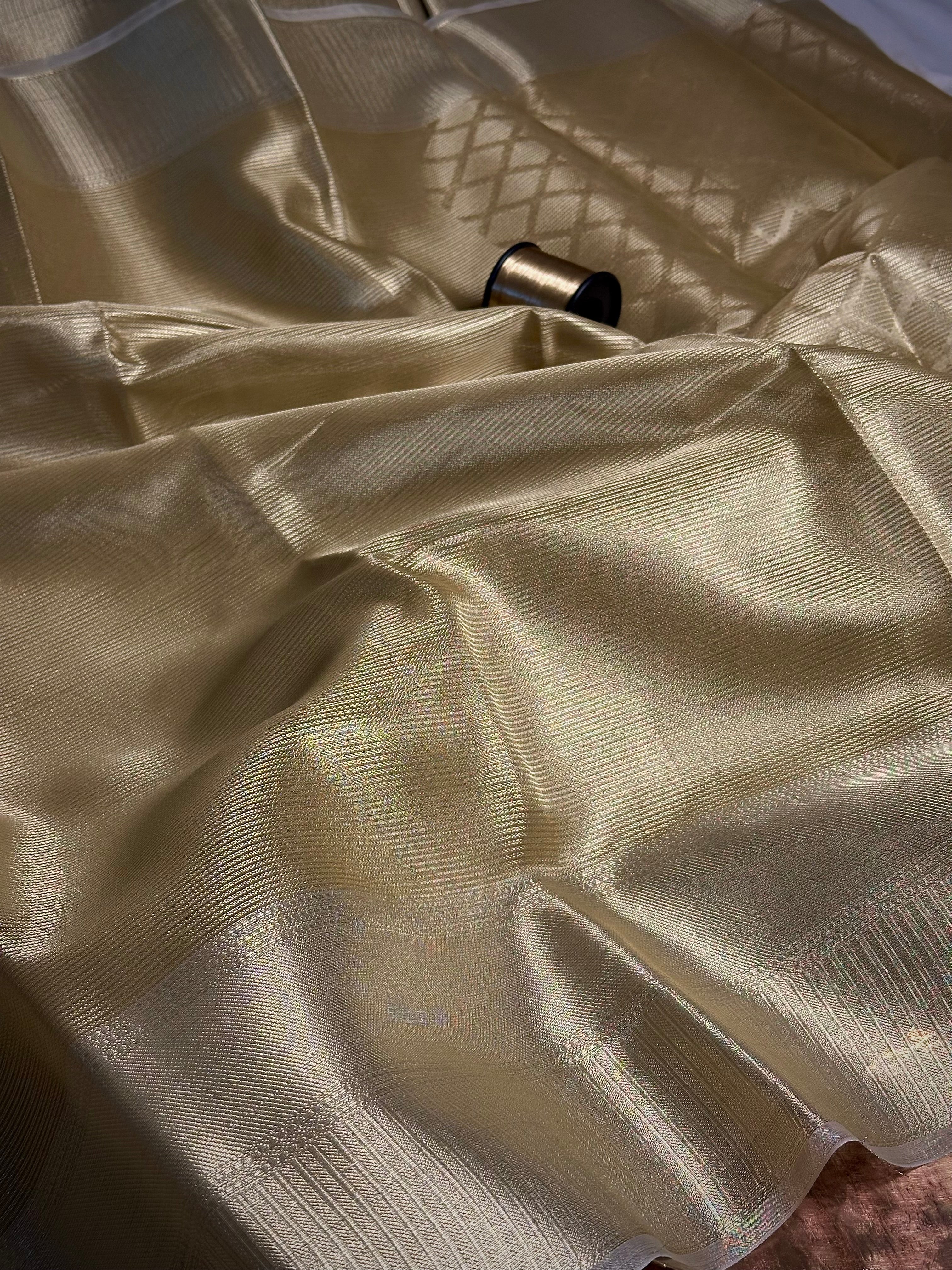 Ivory gold brocade tissue saree