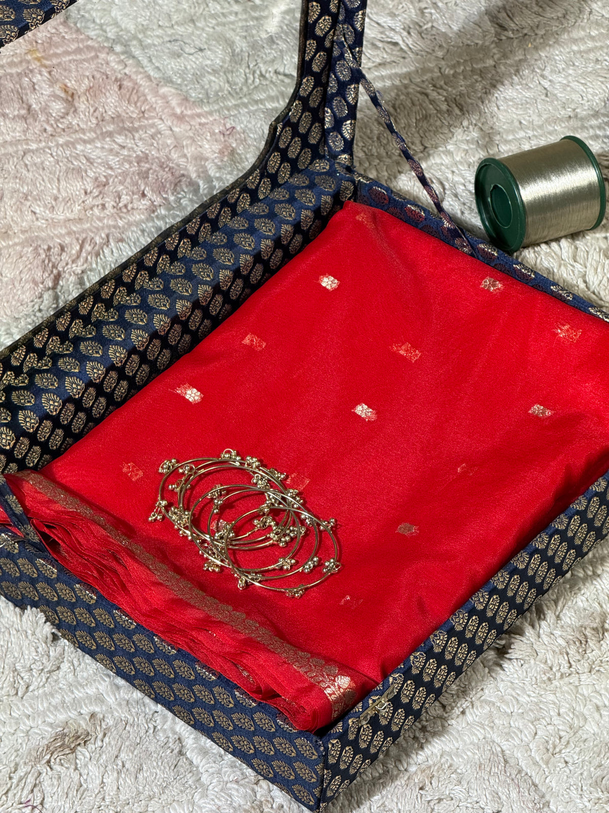 Crimson Red Zari Butti Silk Saree With Elegant Border
