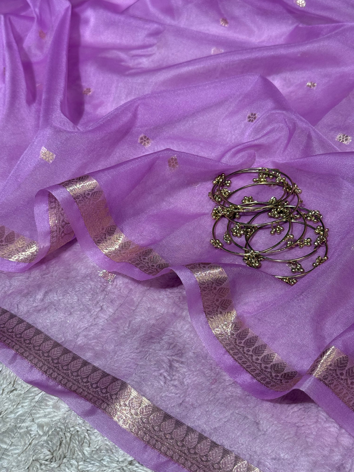 Lavender Purple Zari Butti Silk Saree With Elegant Border