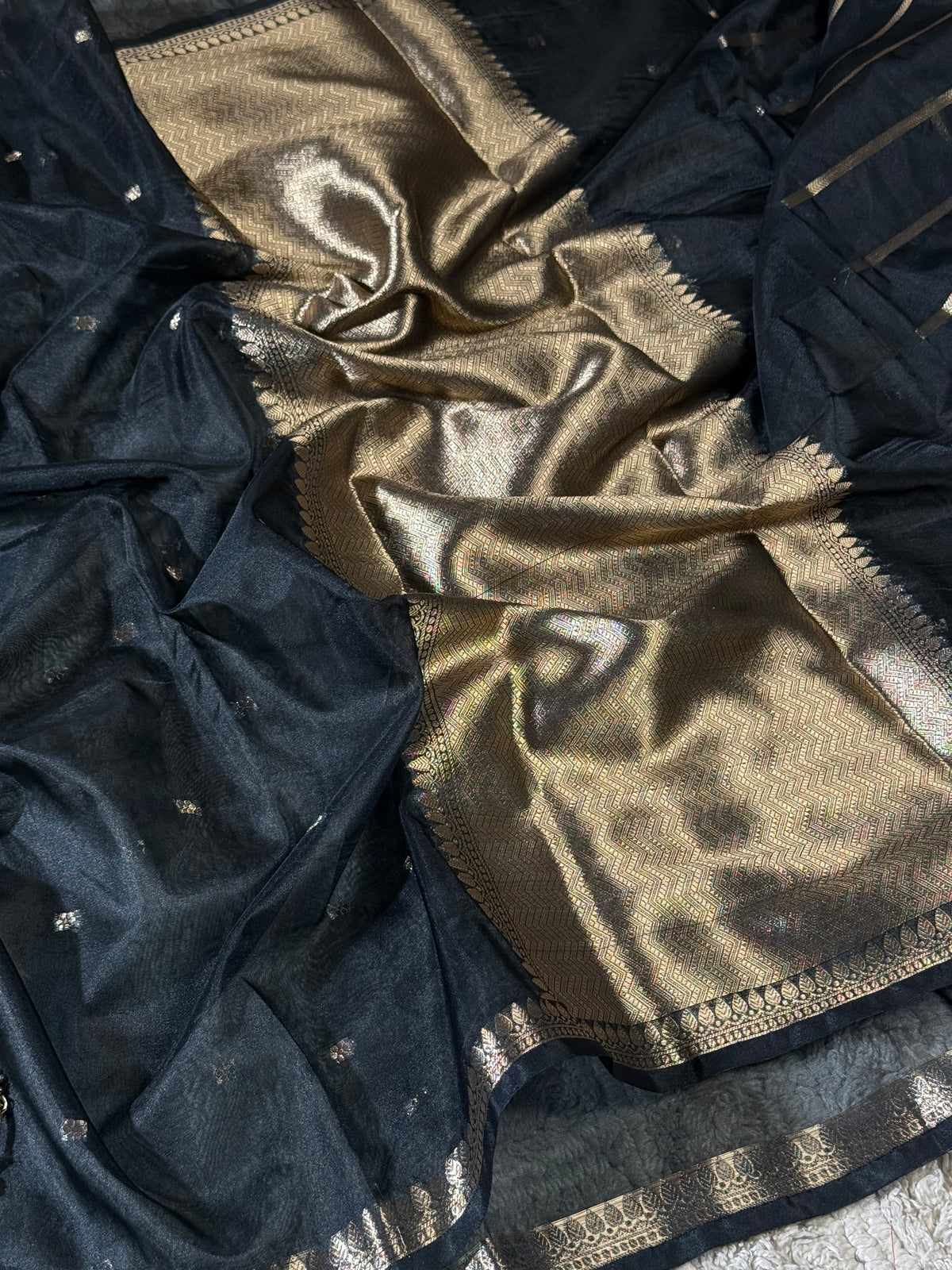 Classic Black Zari Butti Silk Saree With Elegant Border