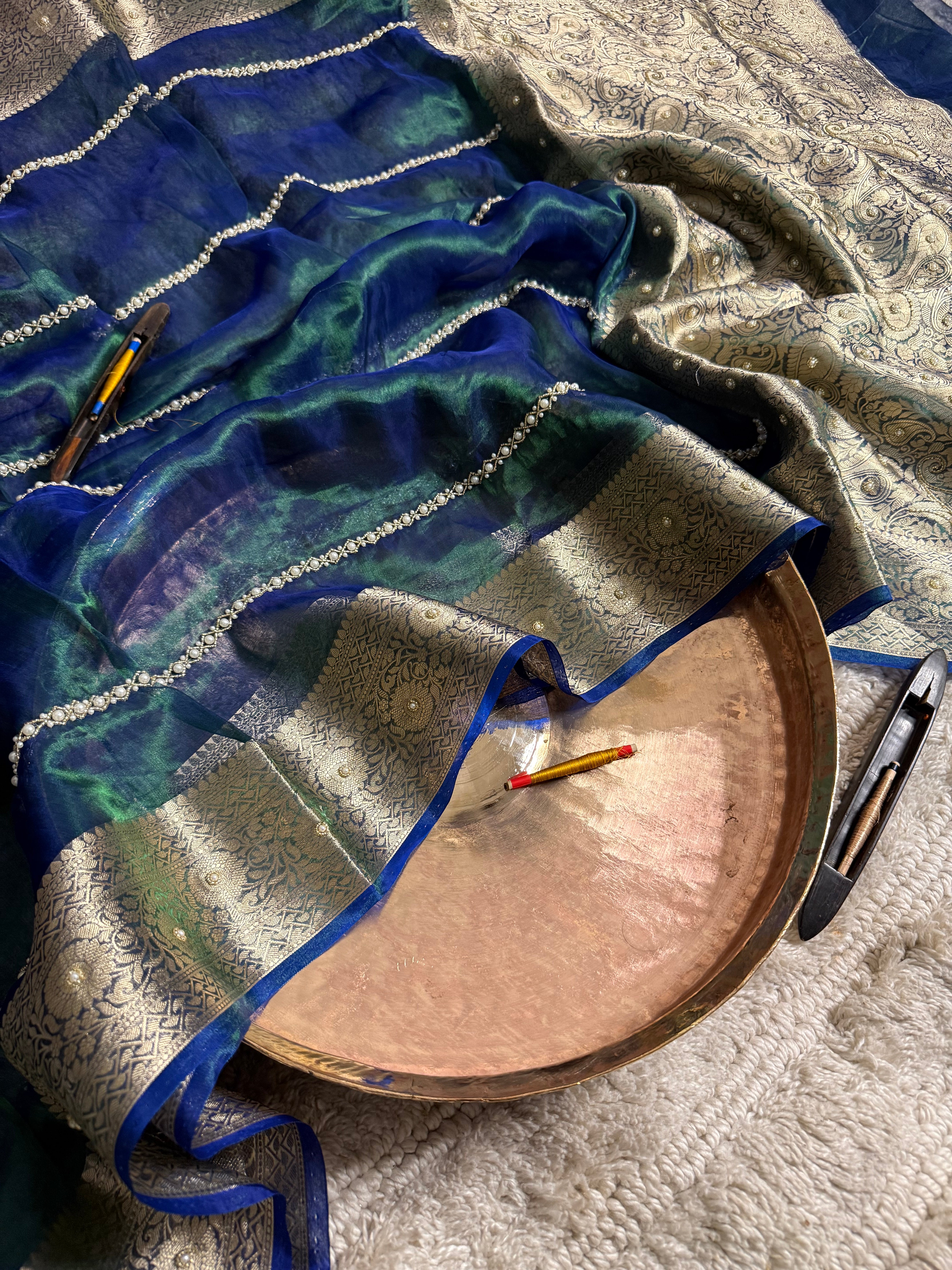 Dhoop Chaon Peacock Pure Tissue Handwork Saree