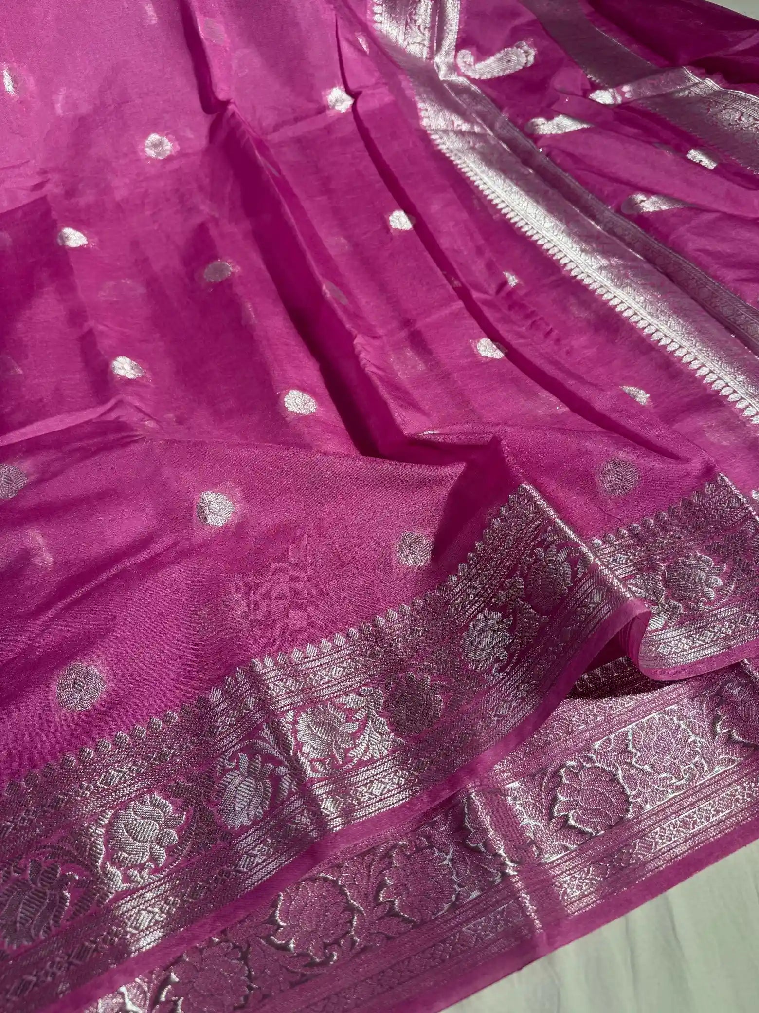 Pink Banarasi Semi Khaddi Silk Saree with Rich Pallu and Blouse