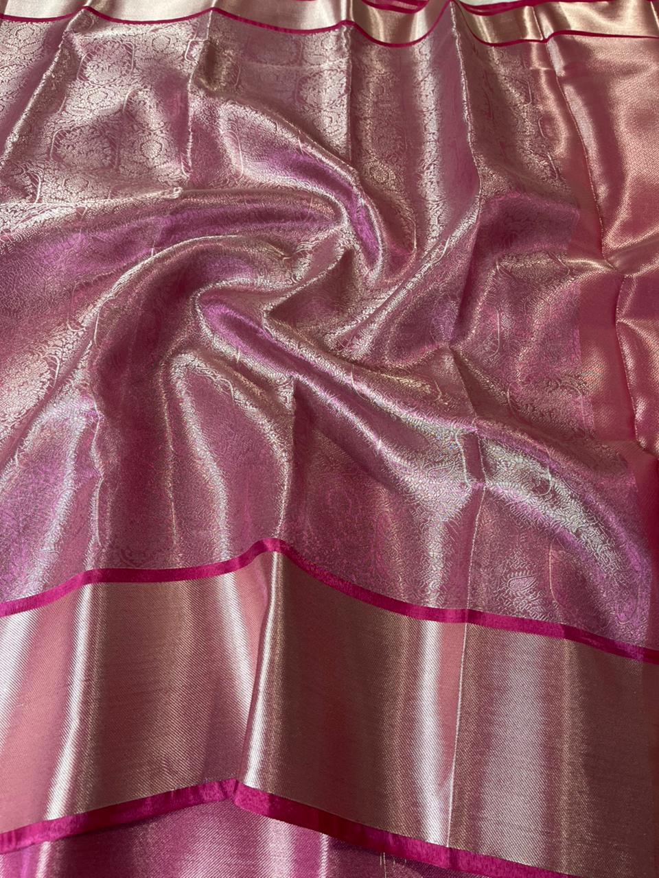 Pink Dual Tone Glass Tissue Silk Banarasi Saree