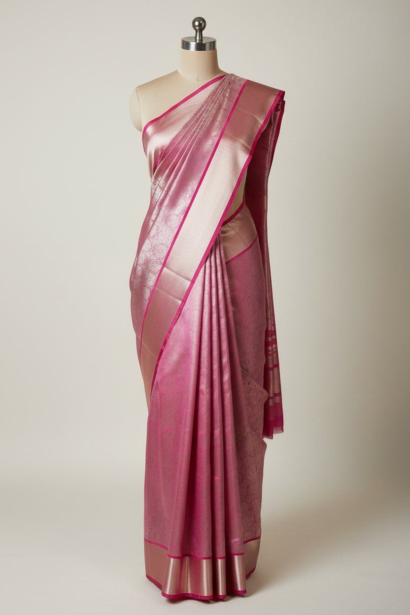 Pink Dual Tone Glass Tissue Silk Banarasi Saree