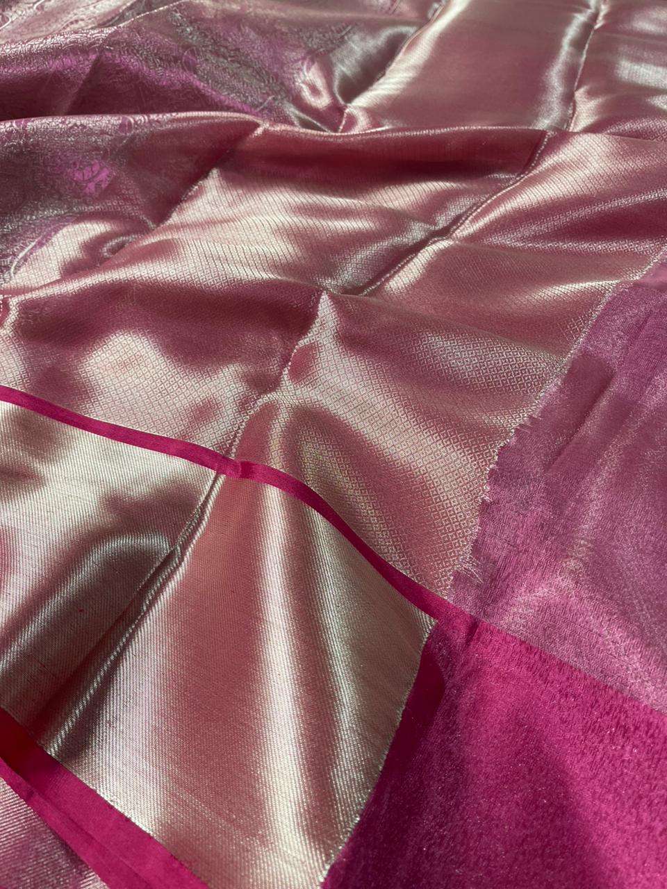 Pink Dual Tone Glass Tissue Silk Banarasi Saree