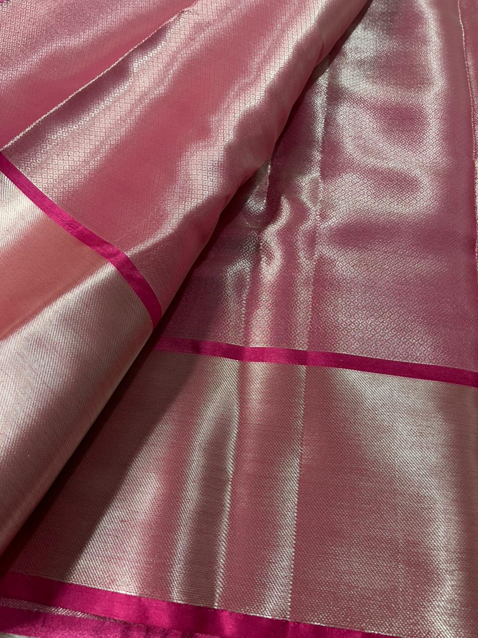 Pink Dual Tone Glass Tissue Silk Banarasi Saree