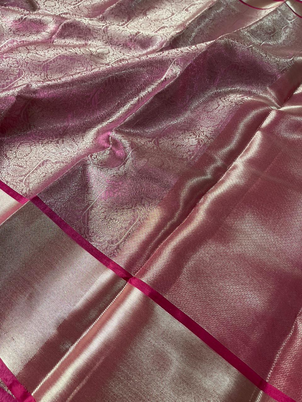 Pink Dual Tone Glass Tissue Silk Banarasi Saree