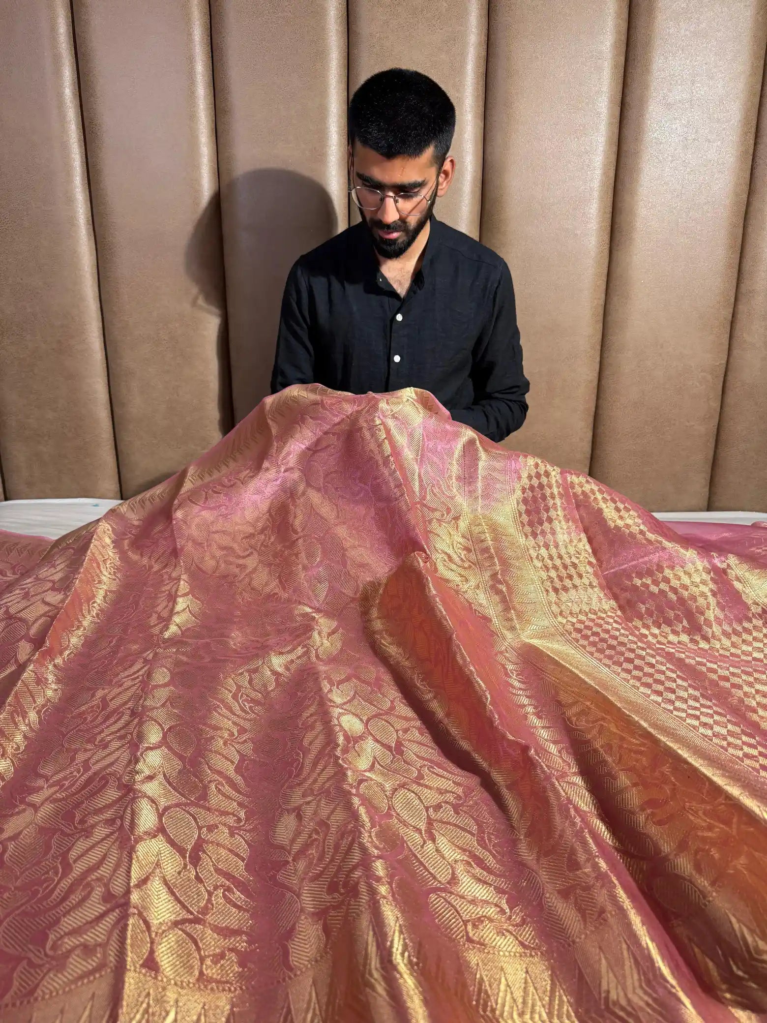 Pink Glass Tissue Silk Zari Embossed Weave Banarasi Saree