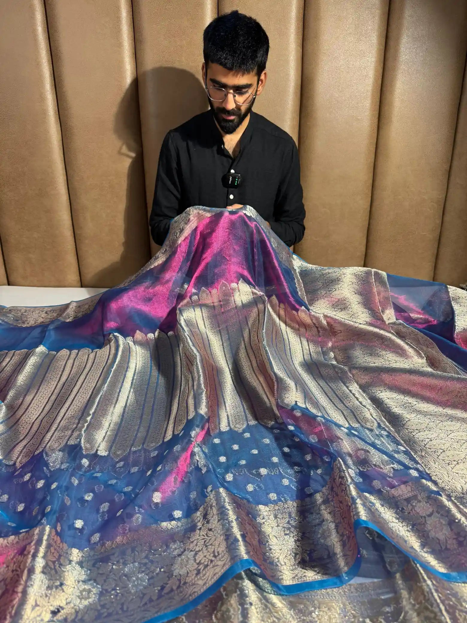 Pinkish Blue Shade 100% Pure Tissue Silk Banarasi Saree