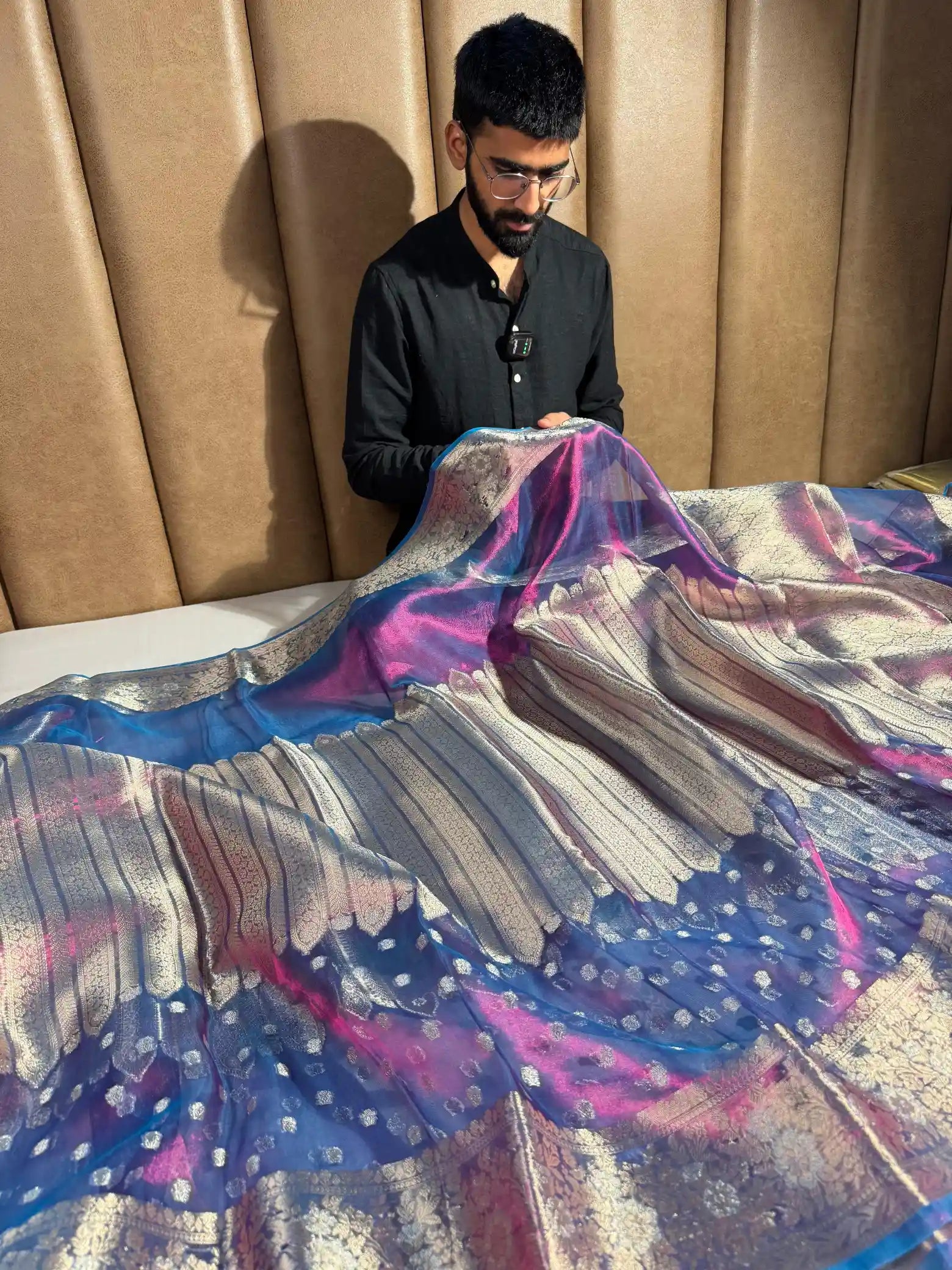 Pinkish Blue Shade 100% Pure Tissue Silk Banarasi Saree