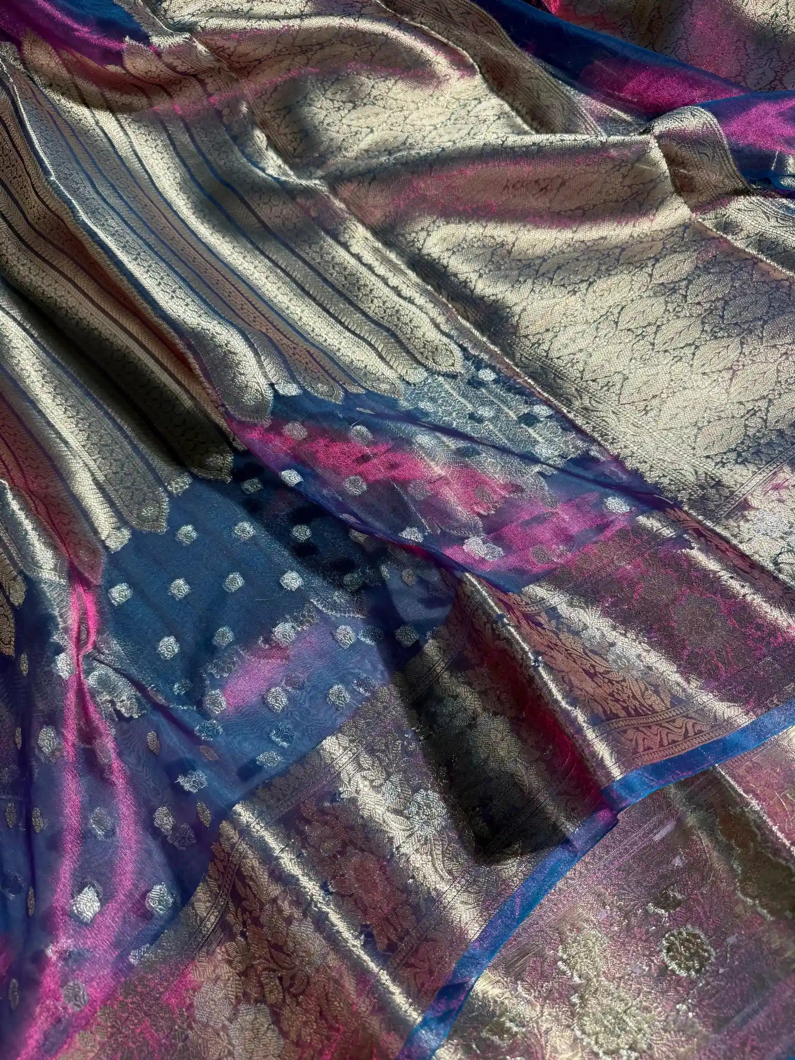 Pinkish Blue Shade 100% Pure Tissue Silk Banarasi Saree