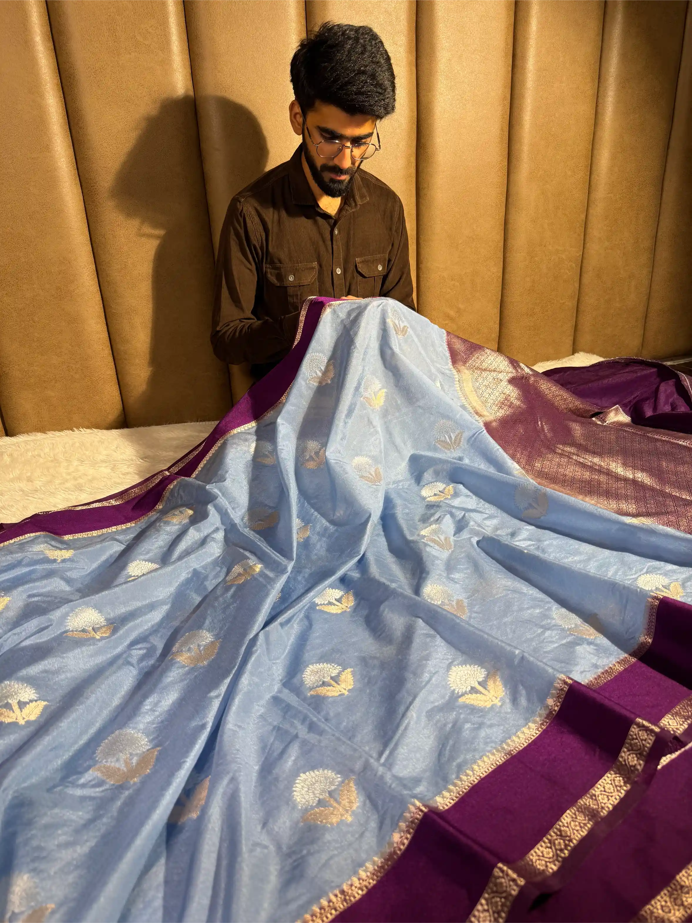 Powder Blue Eccentric Chiniya Silk Traditional Banarasi Saree