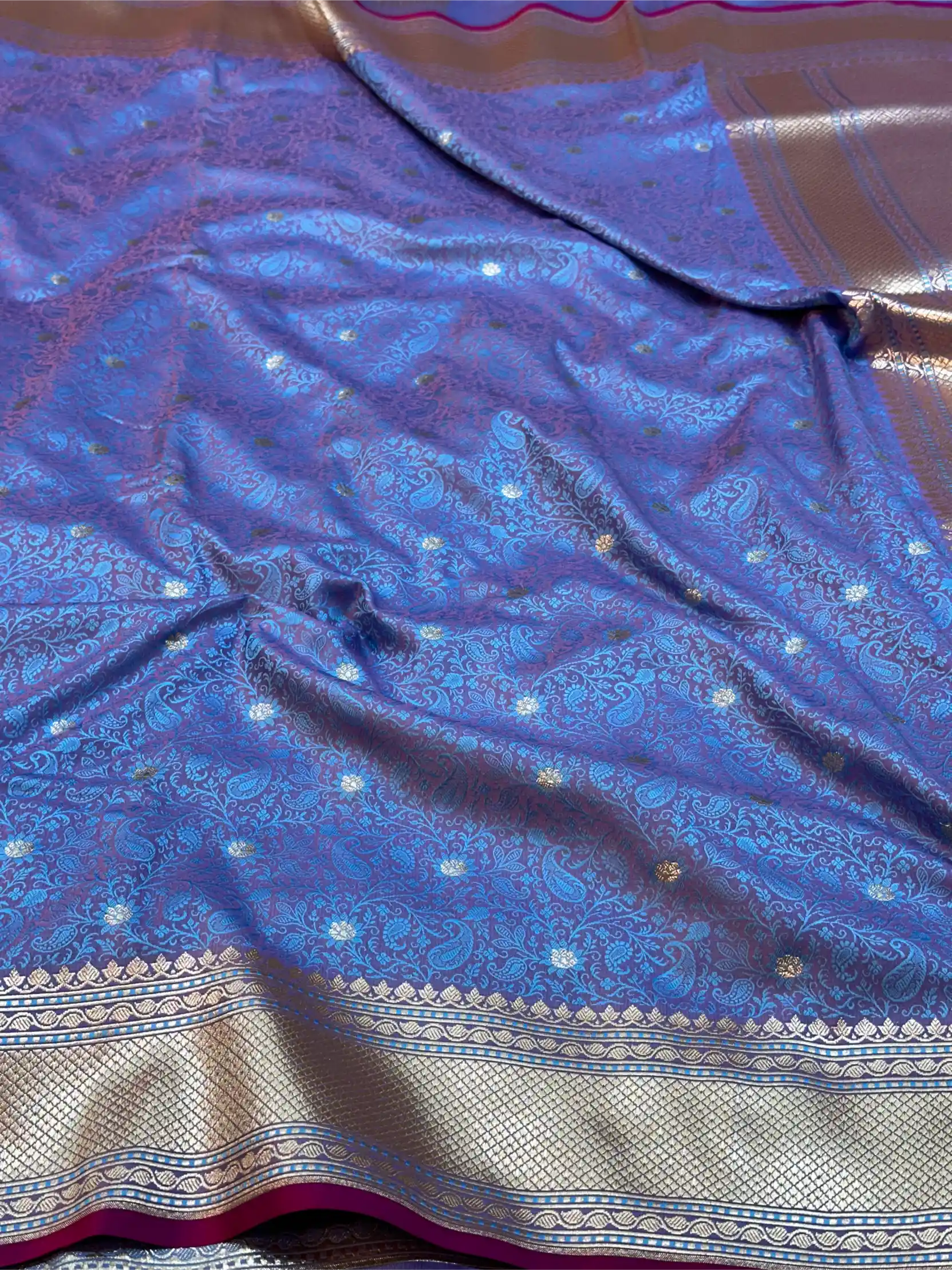 Powder Blue Intricate Mashru Katan Silk Tanchoi Banarasi Saree