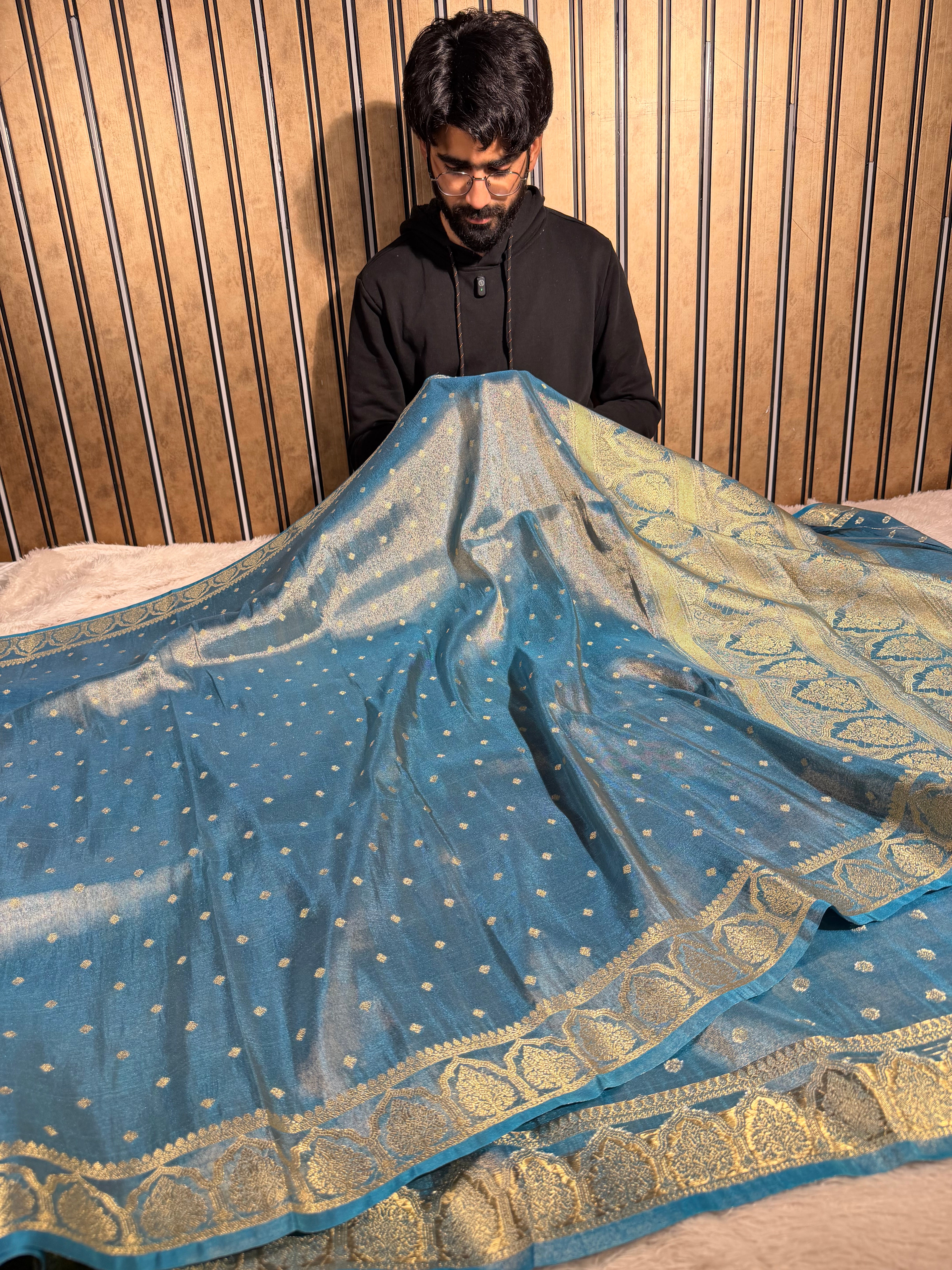 Powder Blue Breathable Soft Tissue Silk Saree