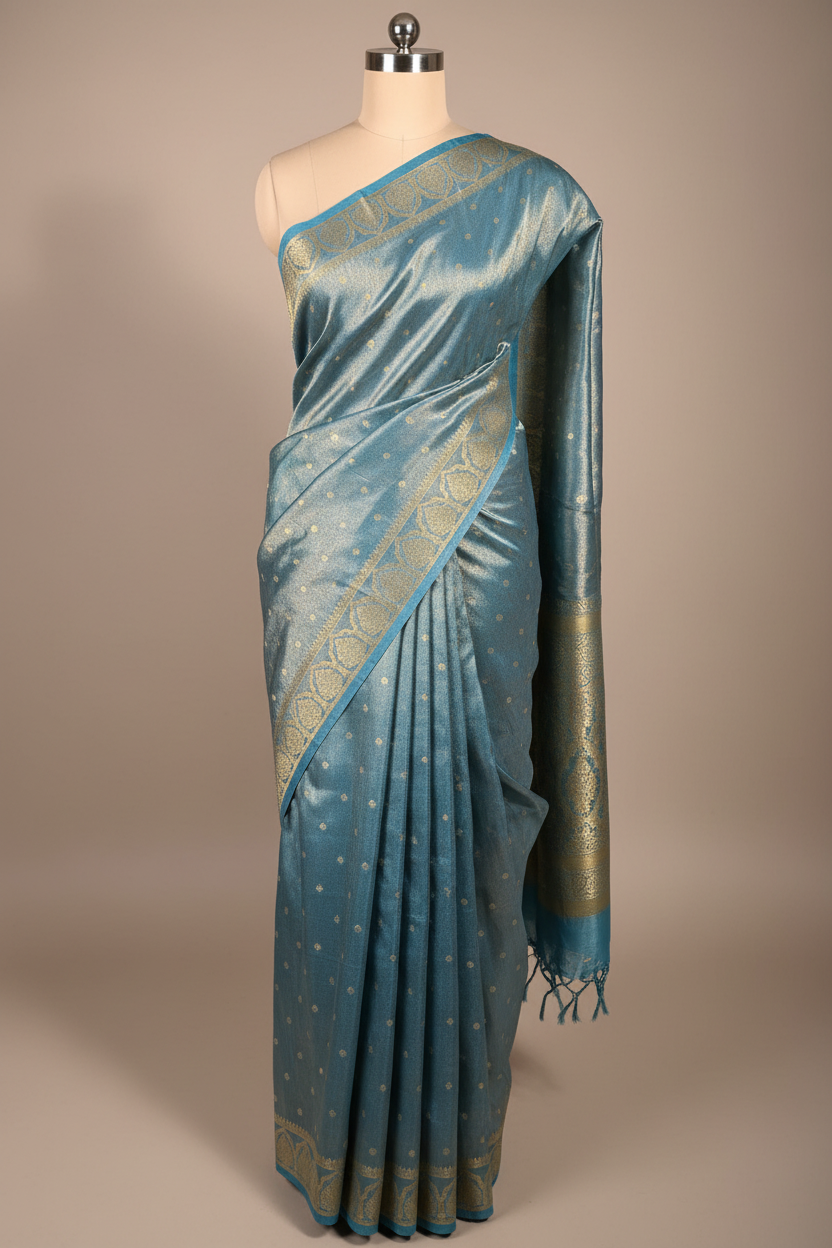 Powder Blue Breathable Soft Tissue Silk Saree