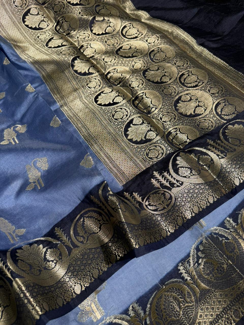 Powder blue eccentric Chinia silk traditional Banarasi Saree