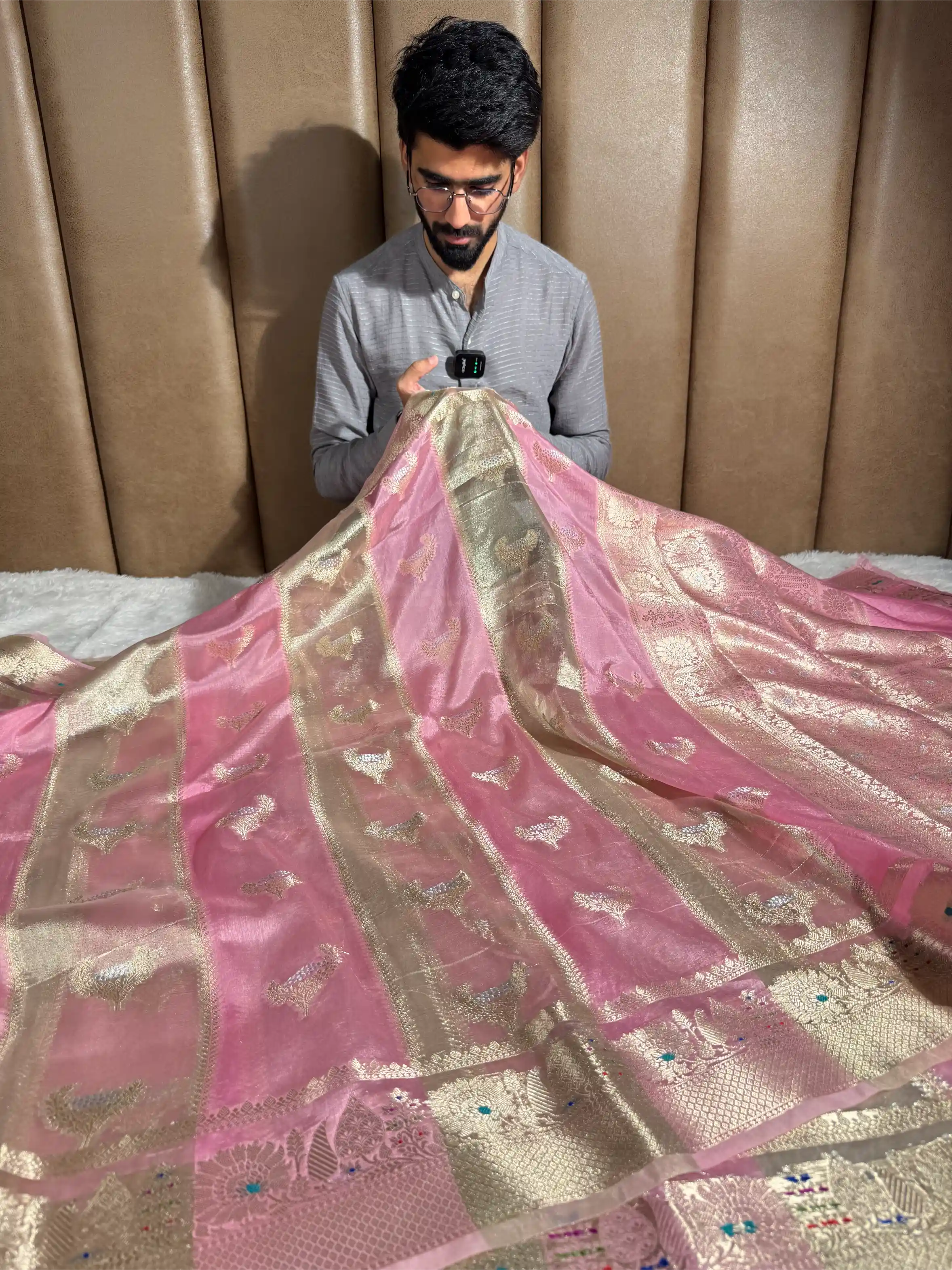 Preety Pink Rare Chinia Tissue Heritage Banarasi Saree