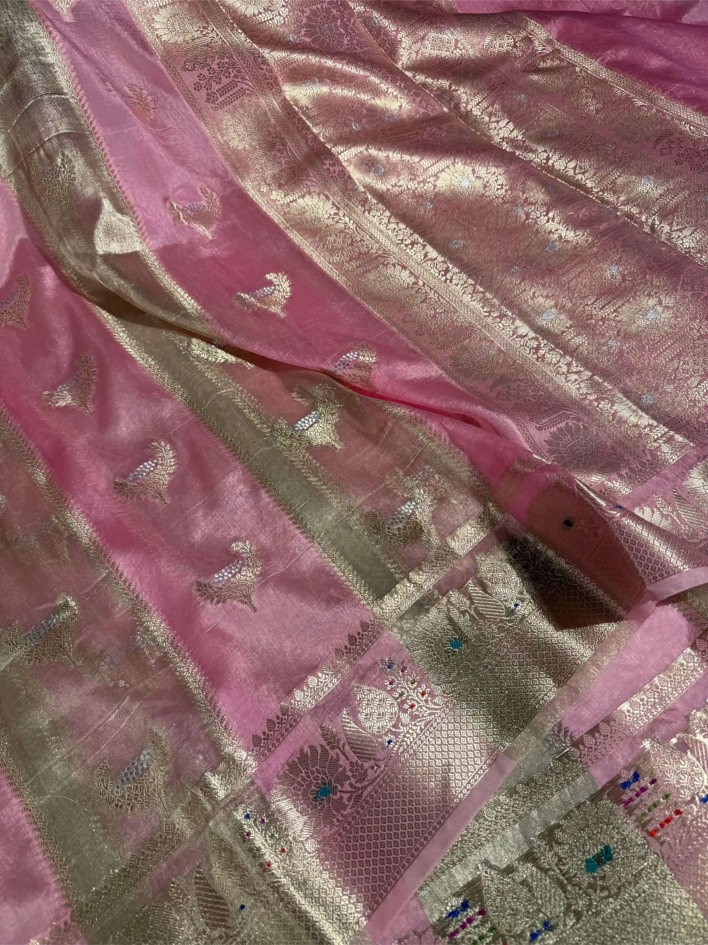 Preety Pink Rare Chinia Tissue Heritage Banarasi Saree