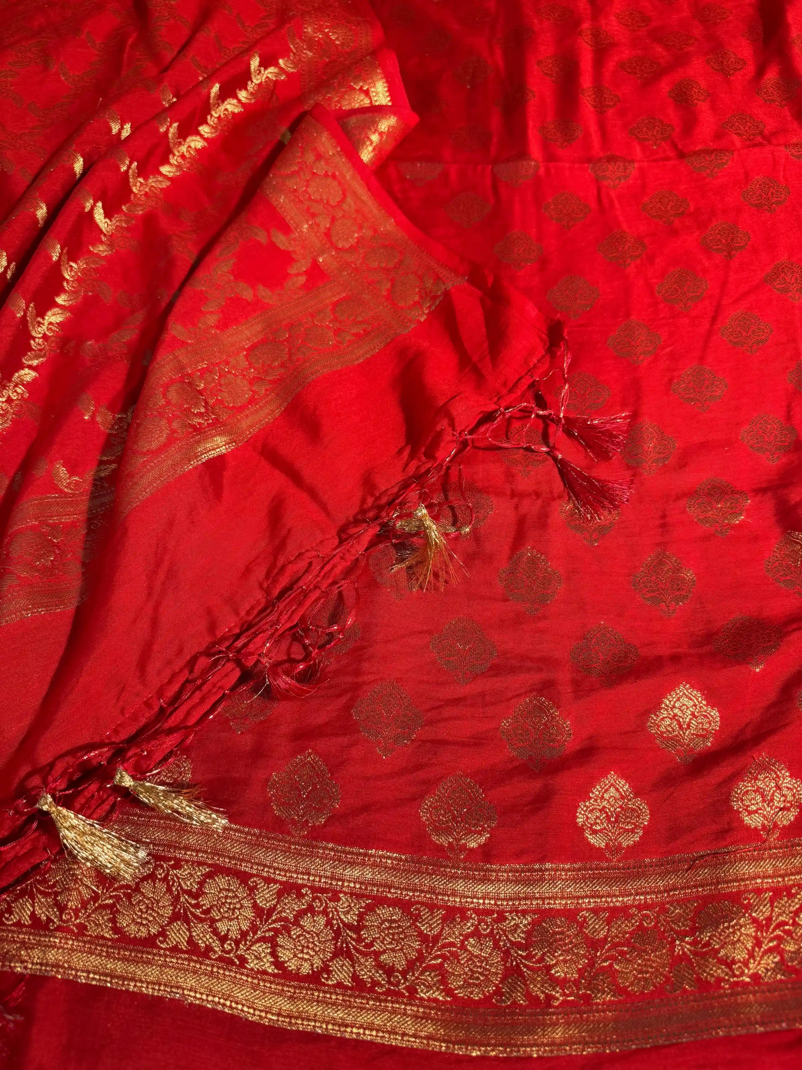 Premium Bridal Red Banarasi Cotton Suit with Rich Heritage Texture Design