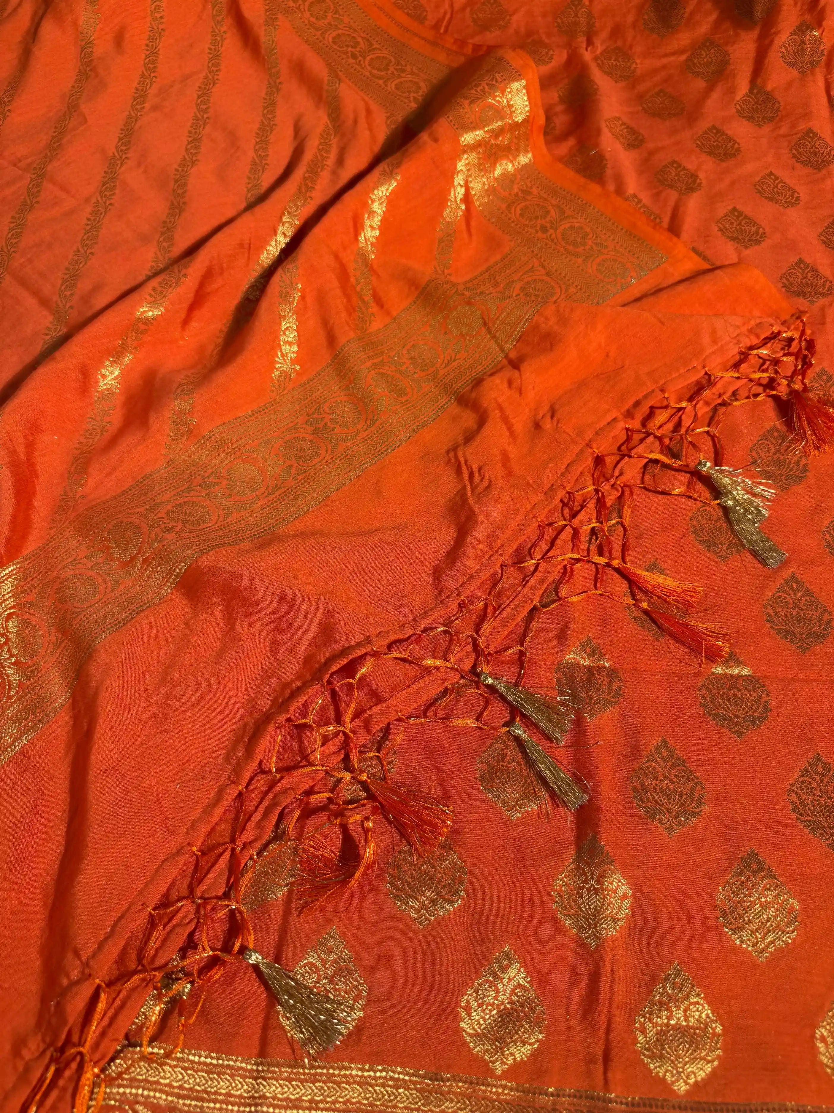 Premium Bright Orange Banarasi Cotton Suit with Rich Heritage Texture Design
