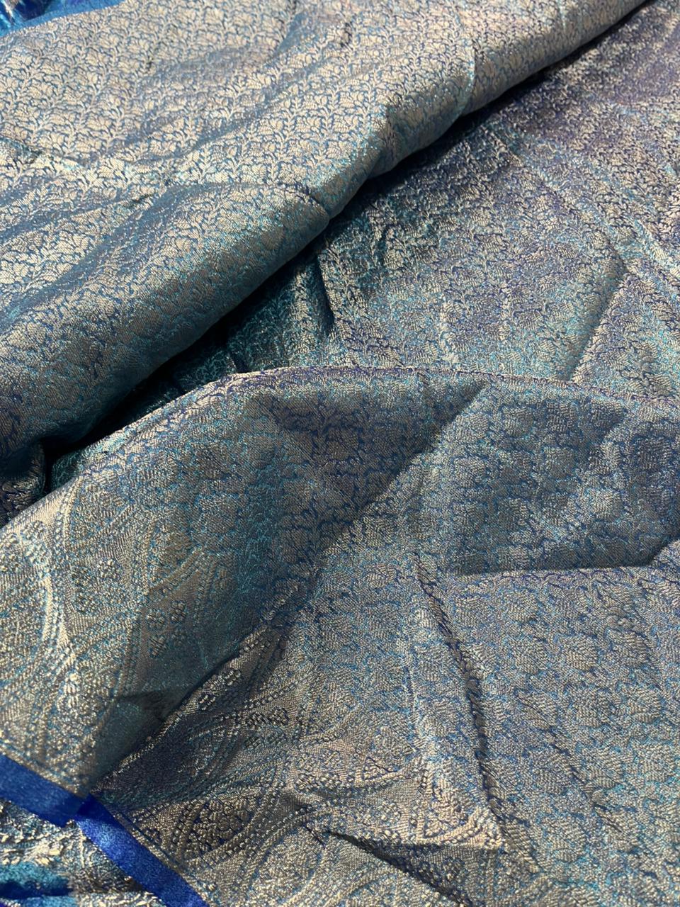 Metallic Blue Crush Tissue Silk Banarasi Saree