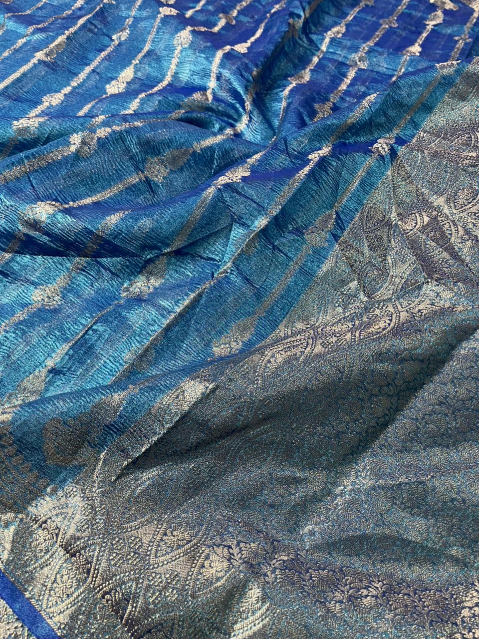 Metallic Blue Crush Tissue Silk Banarasi Saree