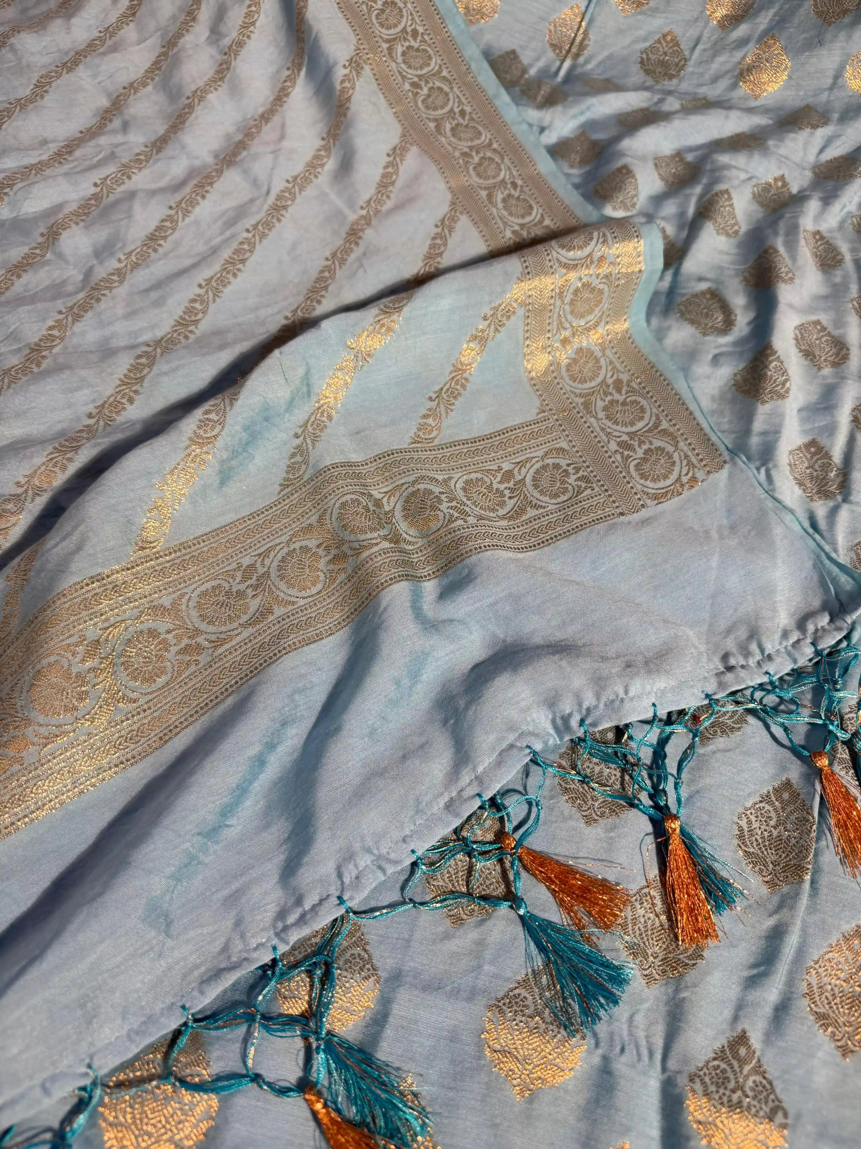 Premium Pastel Sky Blue Banarasi Cotton Suit with Rich Heritage Texture Design