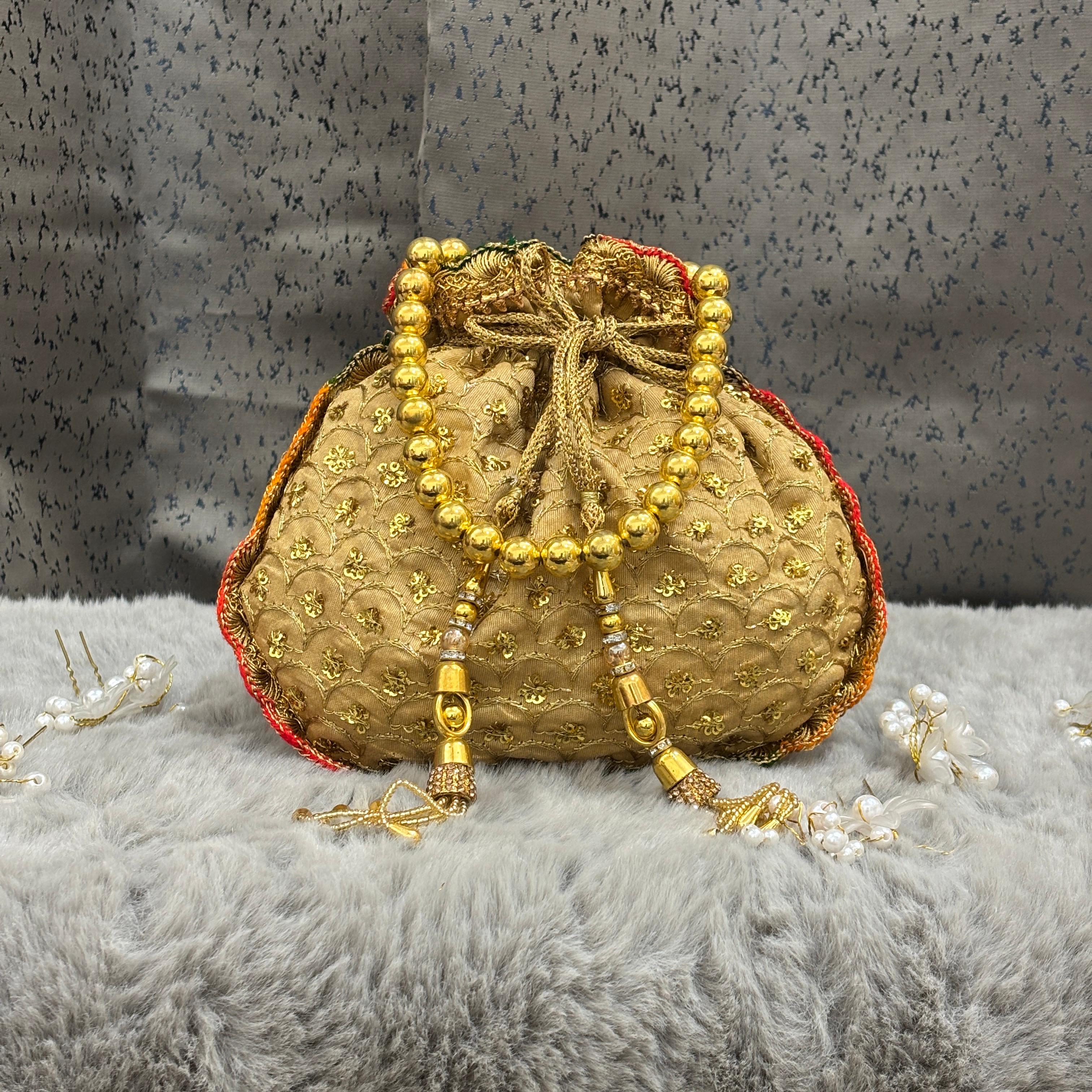 Premium Potli Bag With Lace Work & Tassels