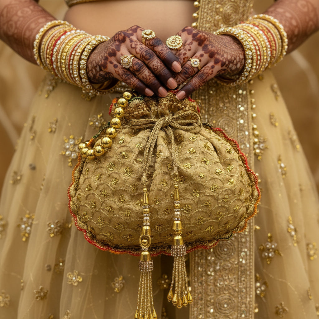 Premium Potli Bag With Lace Work & Tassels