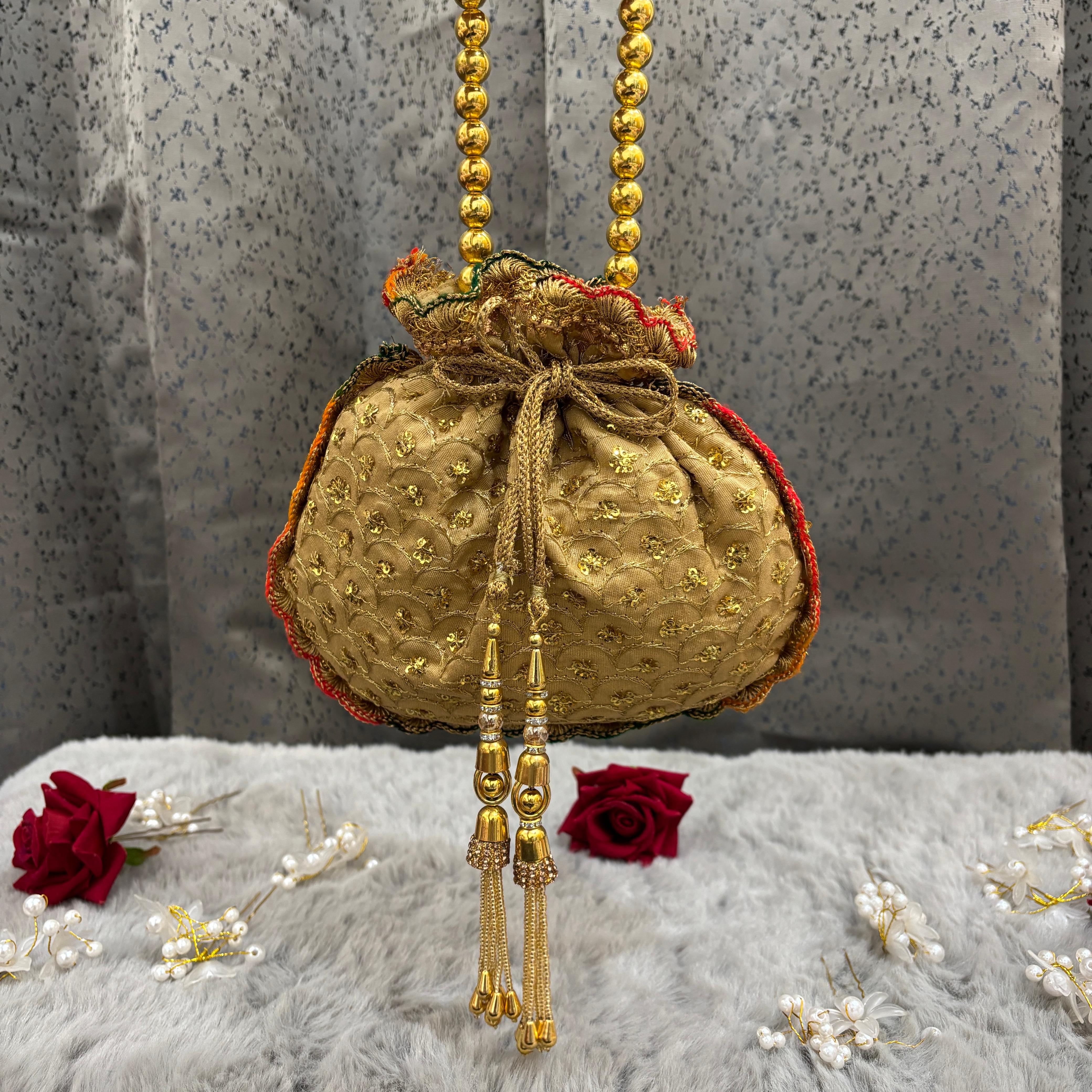 Premium Potli Bag With Lace Work & Tassels