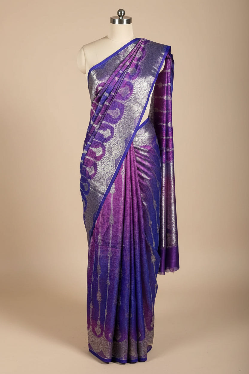 Premium baigani crush tissue silk saree with rich pallu and blouse