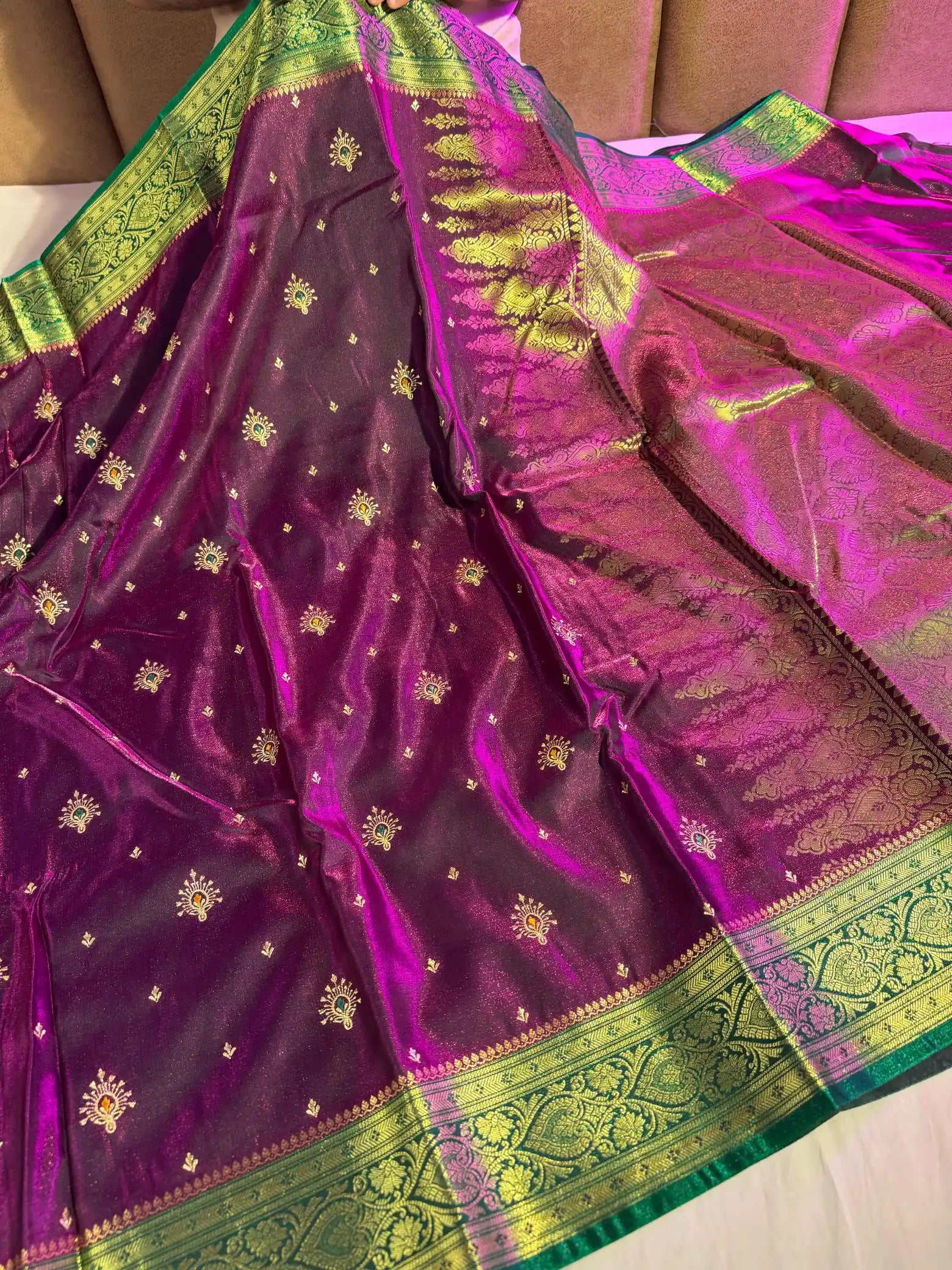 Premium banarasi satin katan silk saree with embroidery work and contrast rich pallu