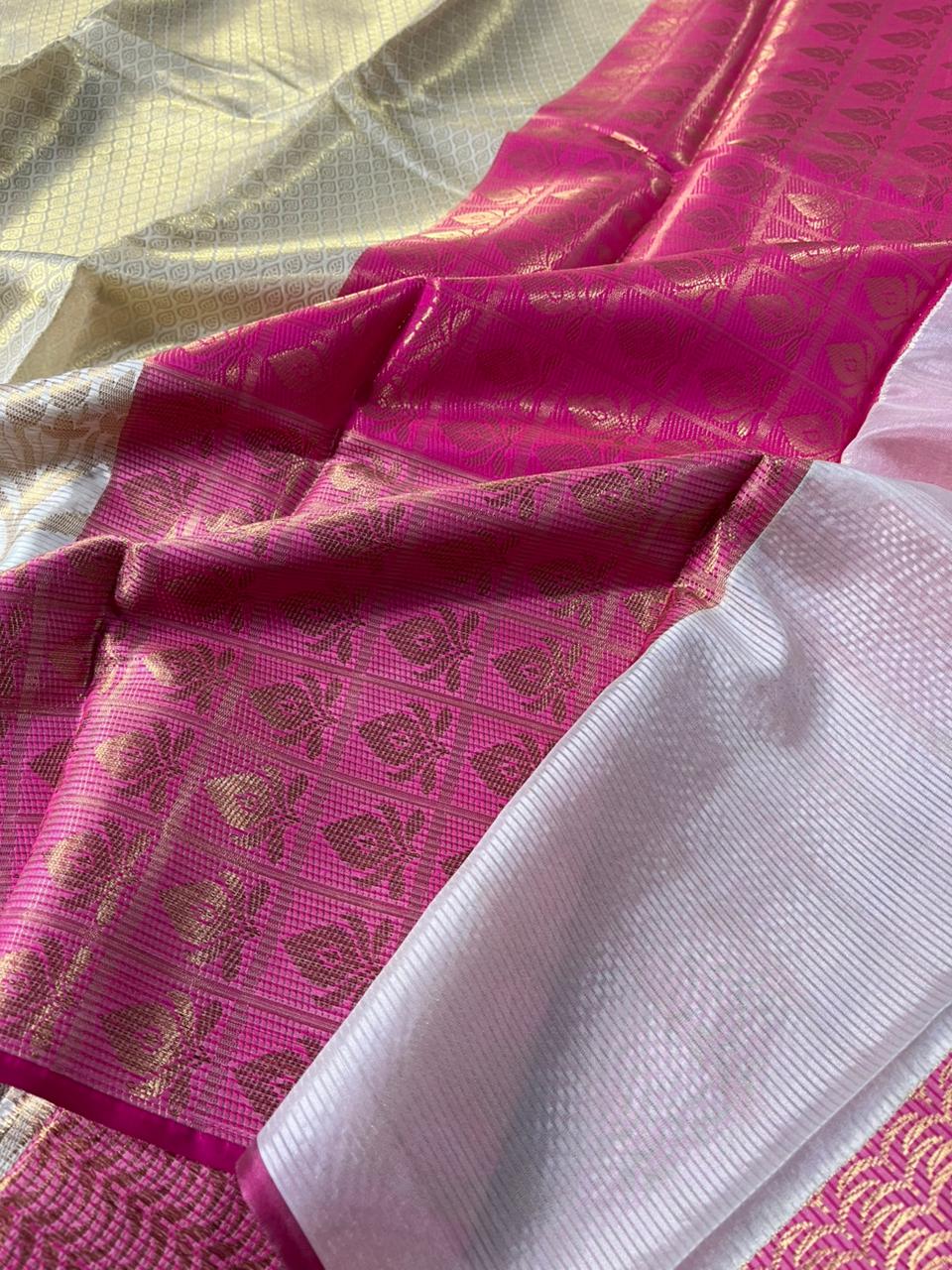 Premium white lightweight tissue resham weaved saree