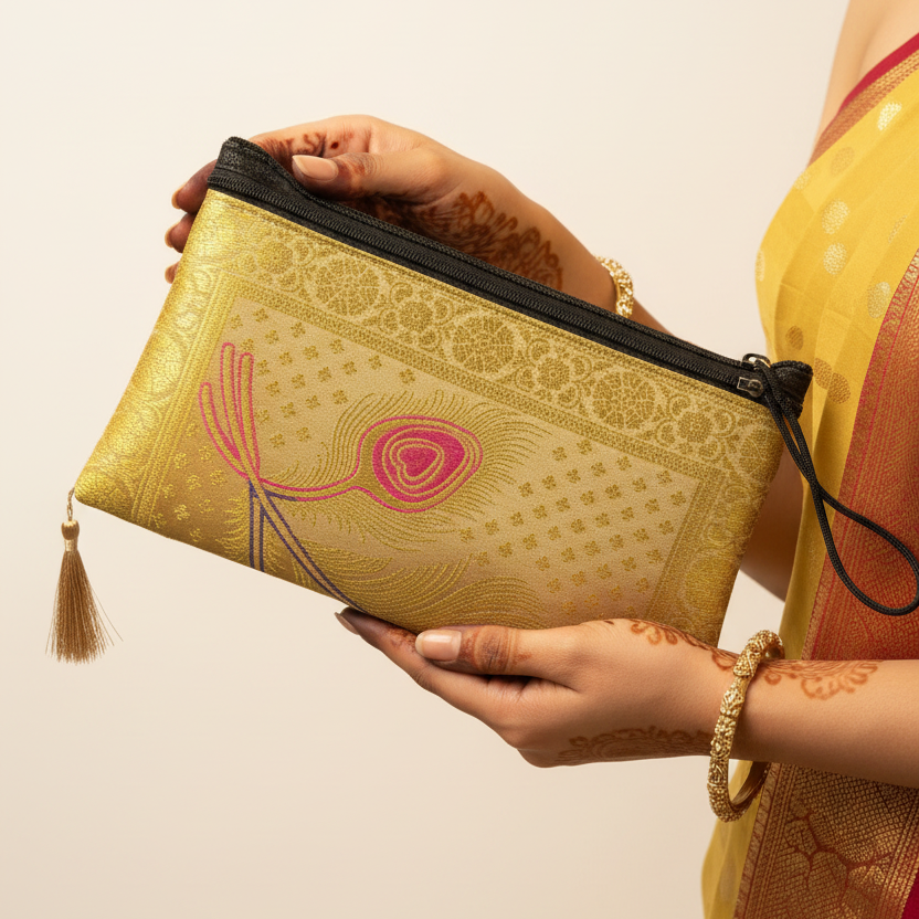 Pretty Cream Shade Handmade Banarasi Women Wallet