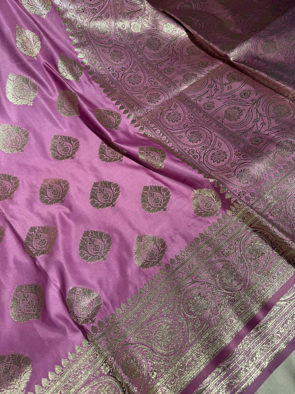 Pretty Pink Satin Silk Traditional Zari Buta Weave Saree