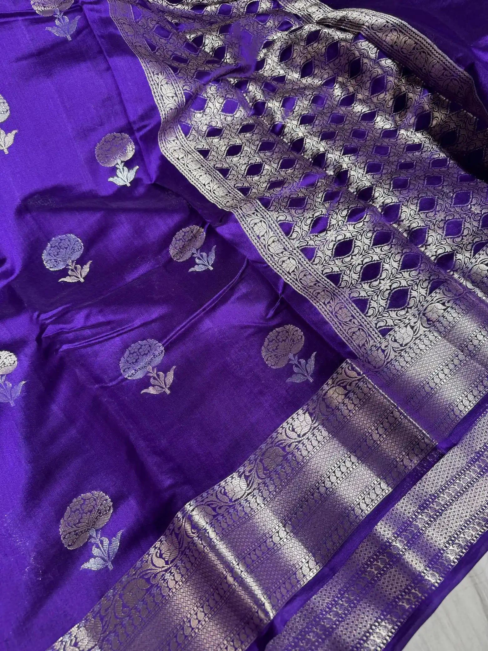 Indigo Pure Chiniya Silk Traditinal Buta Banarasi Saree