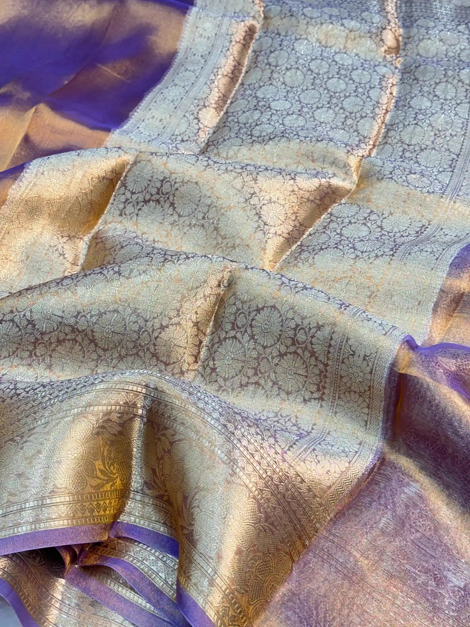 Dhoop Chaun Purple Pure Tissue Silk Banarasi Saree