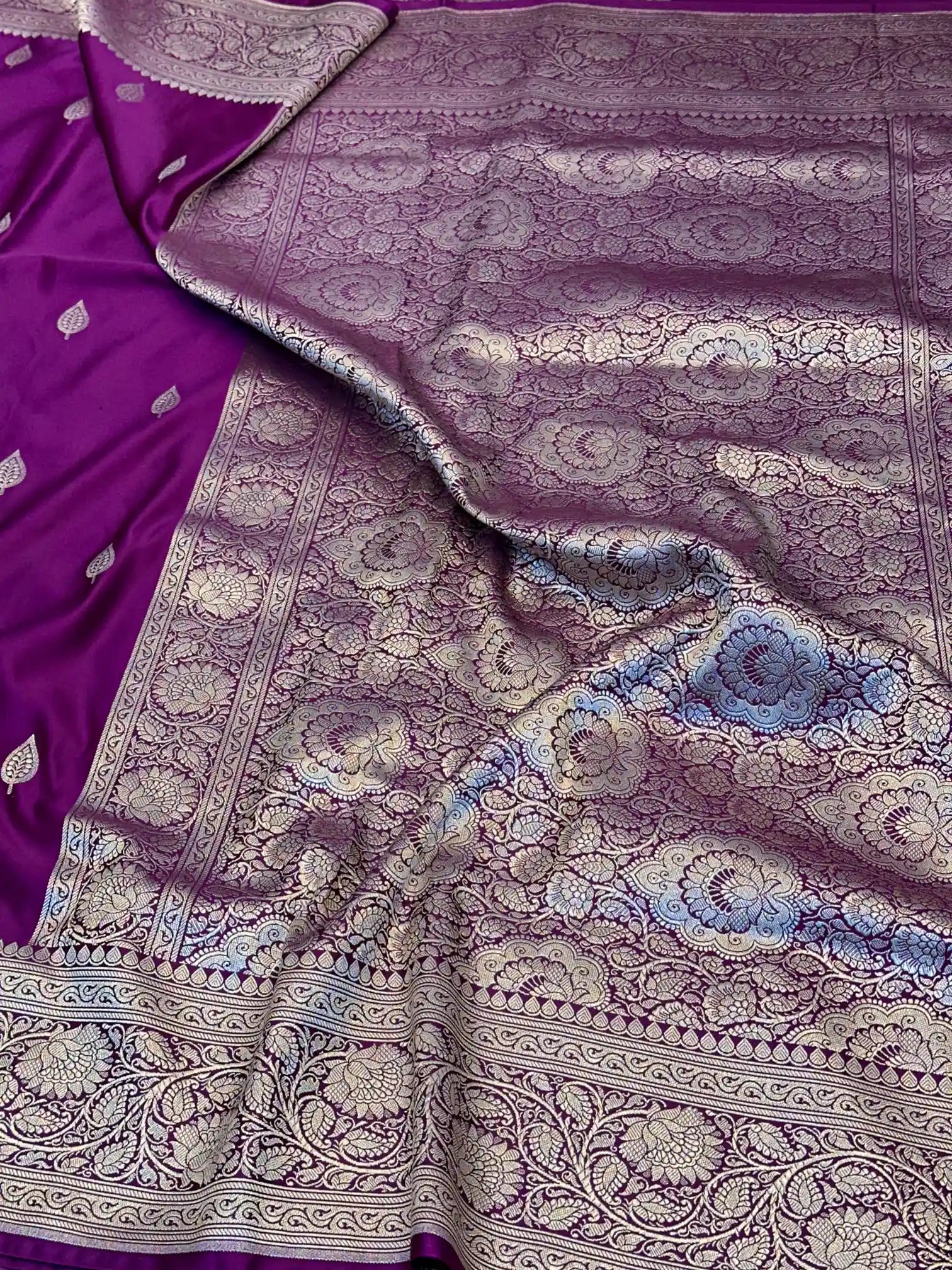Purple Motifs Weave Mashru Katan Saree