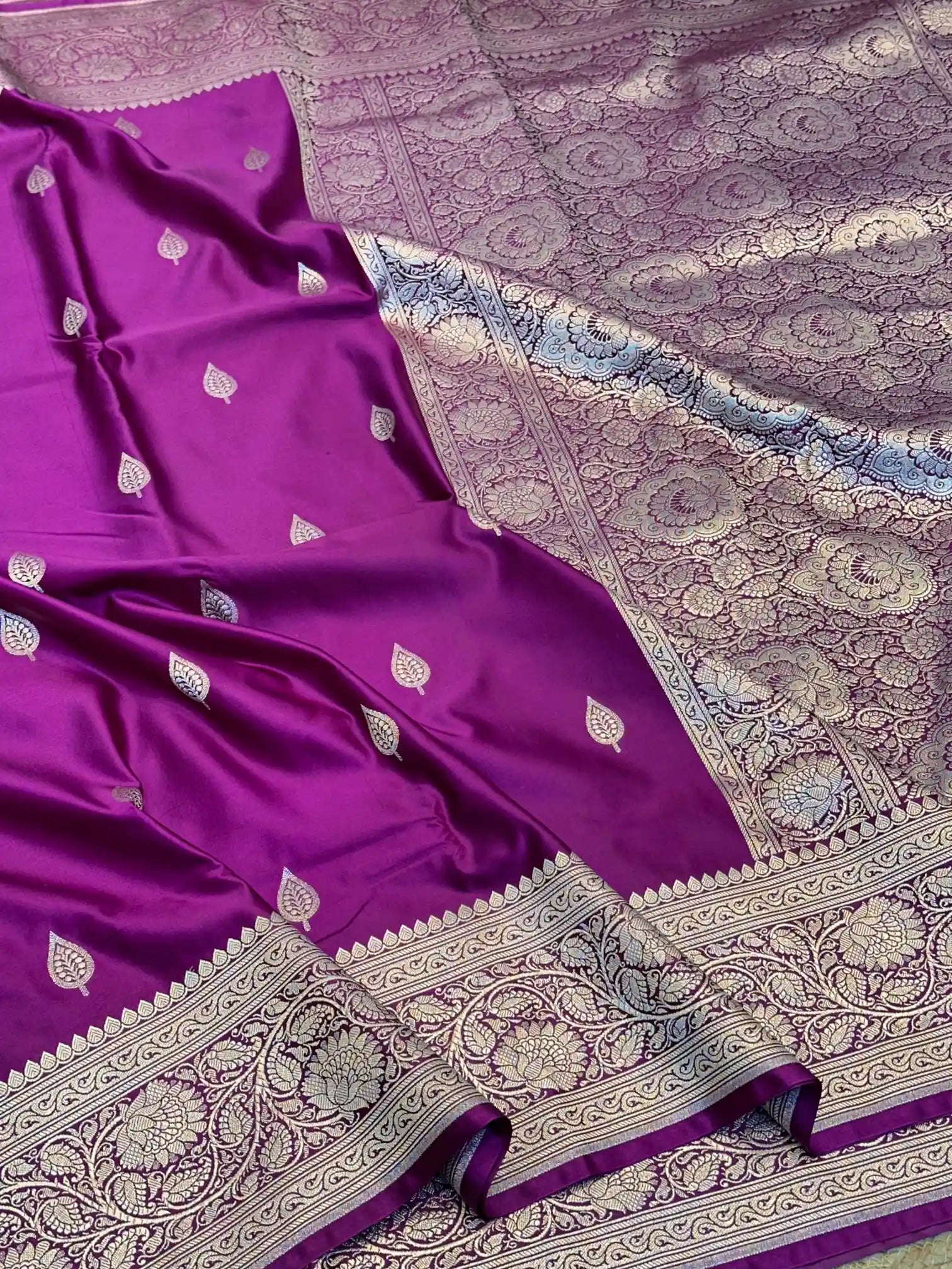 Purple Motifs Weave Mashru Katan Saree