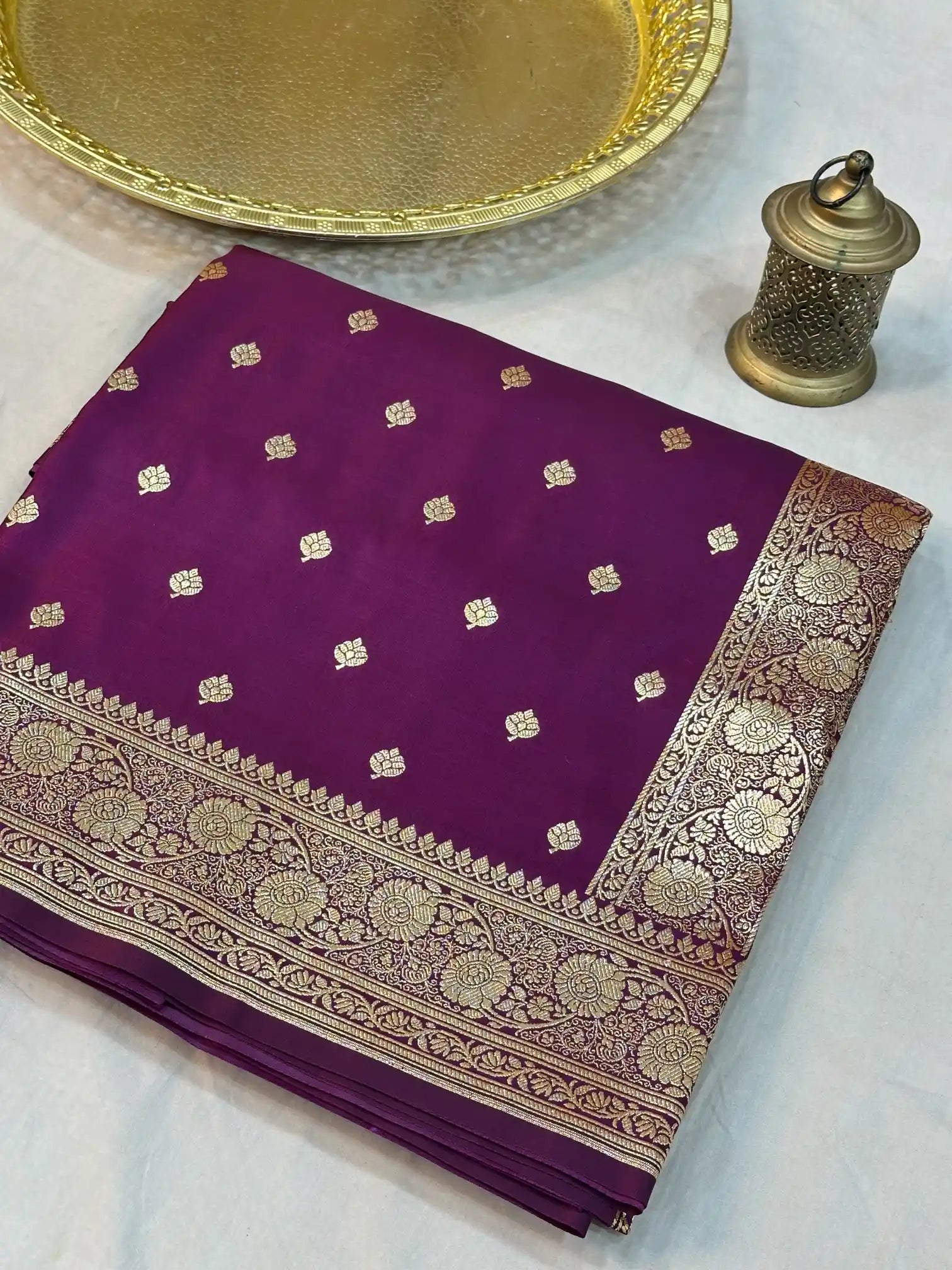 Purple Satin Silk Saree with Buta Dots Design and Classical Pallu