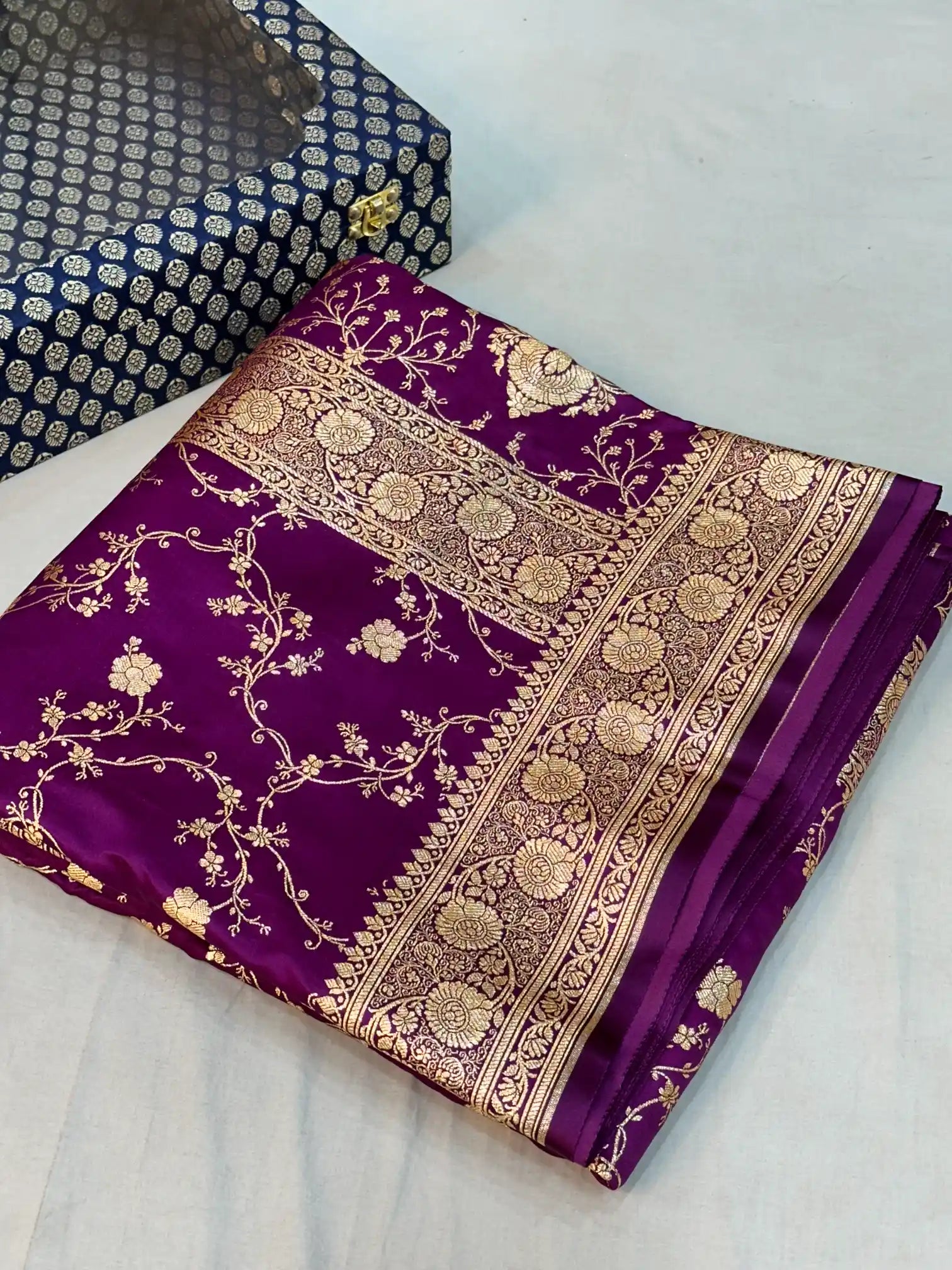 Purple Satin Silk Saree with Rich Texture Design and Classical Pallu