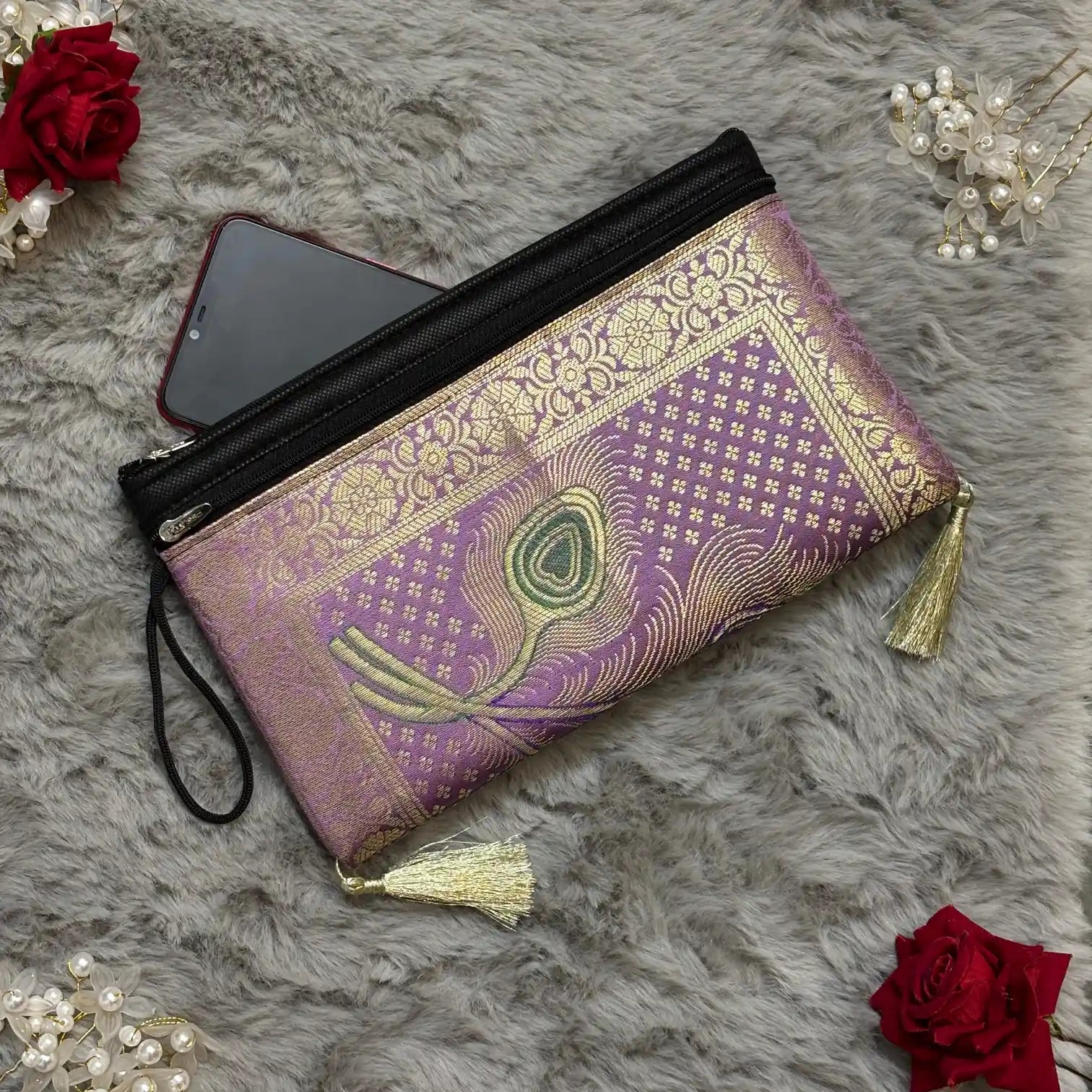 Lavender Shade Handmade Banarasi Women Wallet