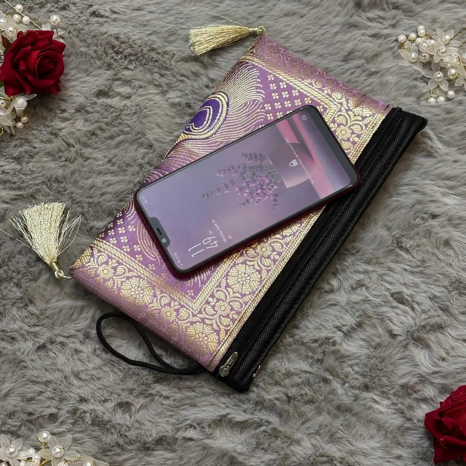 Lavender Shade Handmade Banarasi Women Wallet