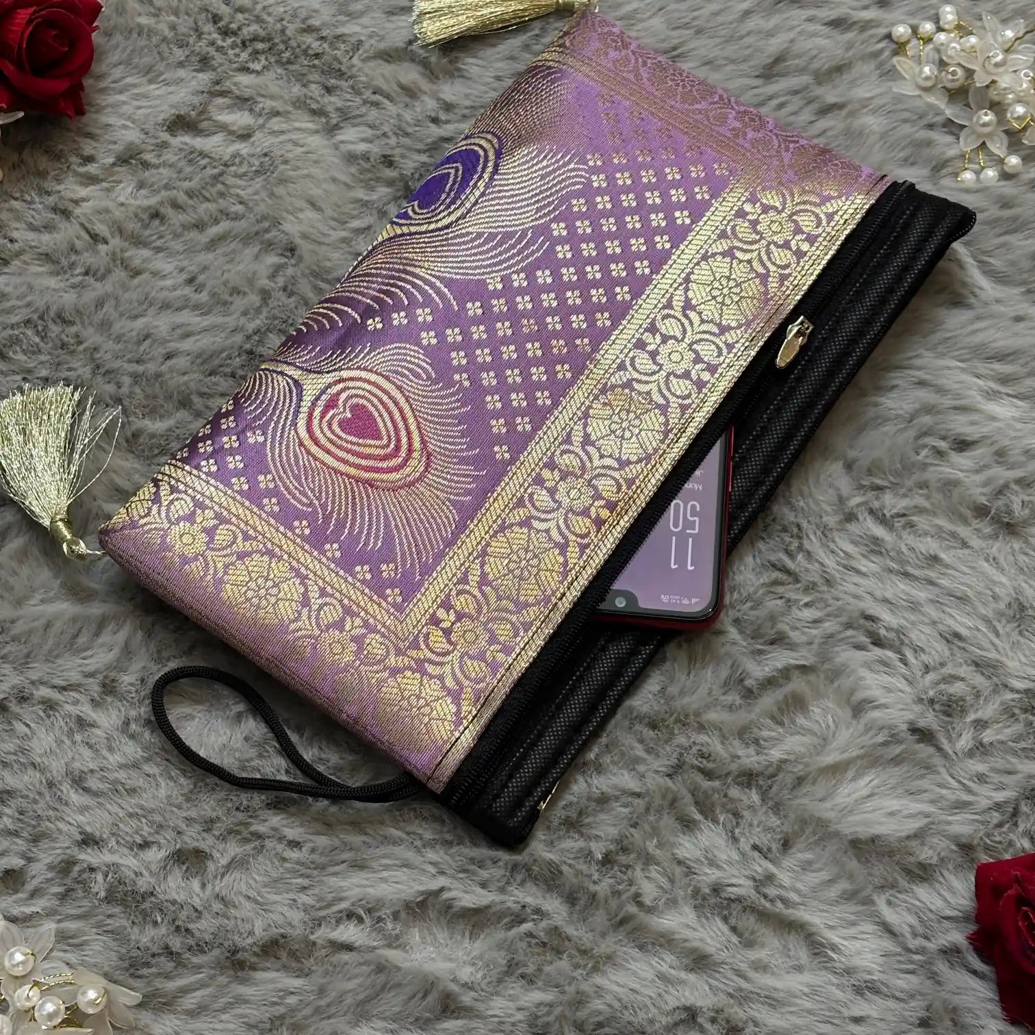 Lavender Shade Handmade Banarasi Women Wallet
