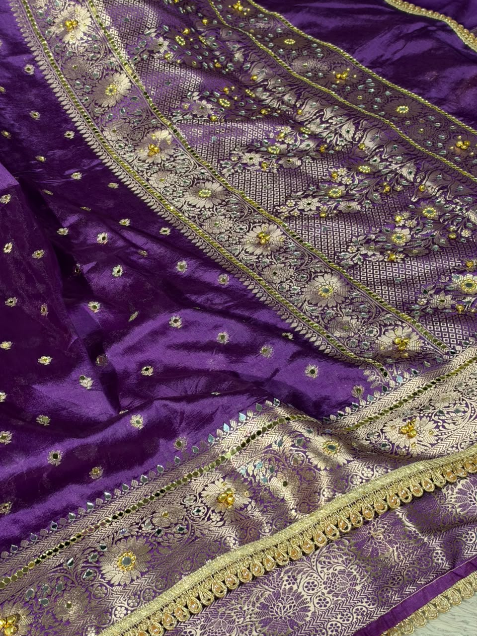 Purple Soft Georgette Ghungroo Mirror Work Saree