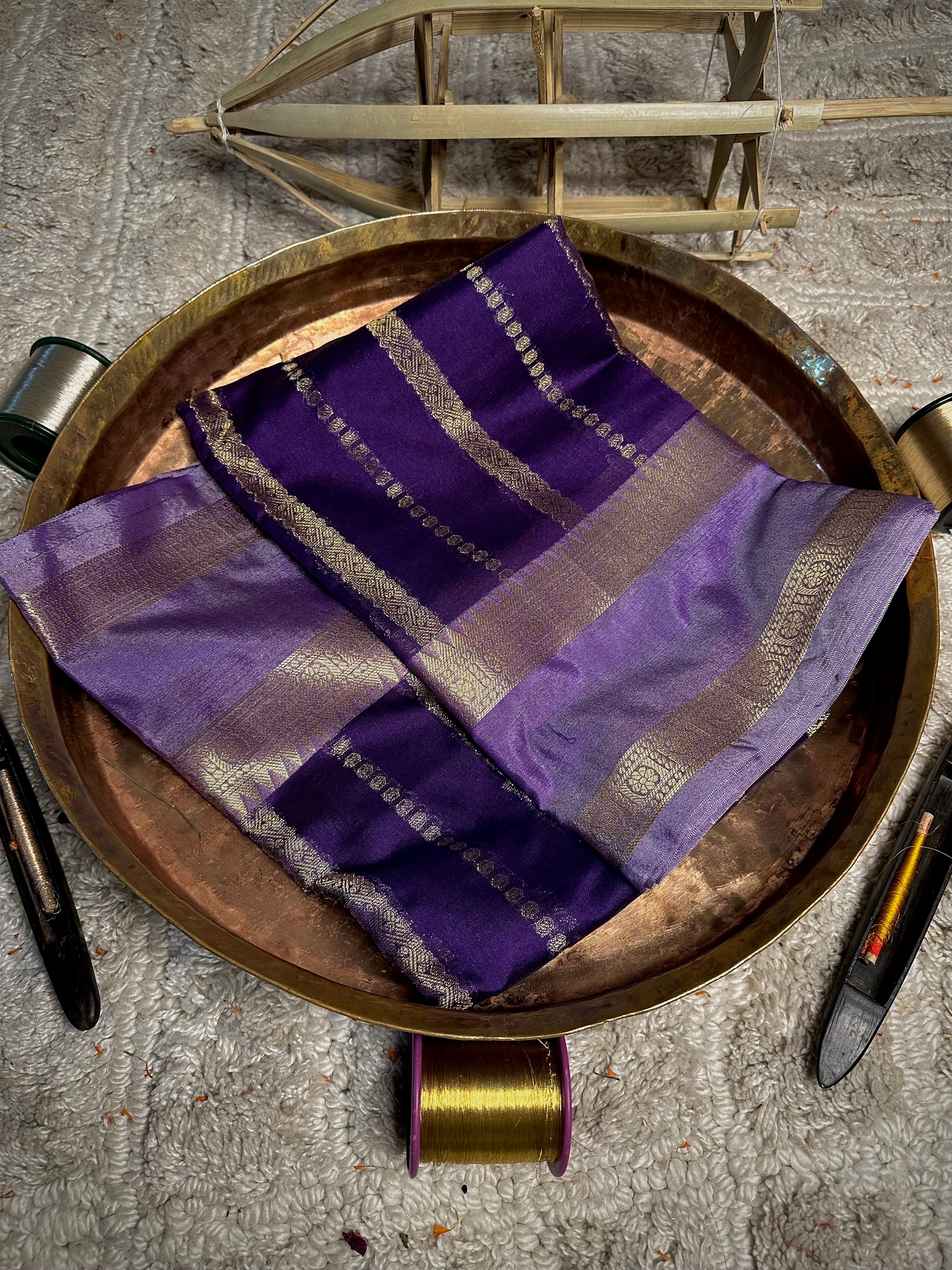 Purple Traditional Weave Cotton Banarasi Saree